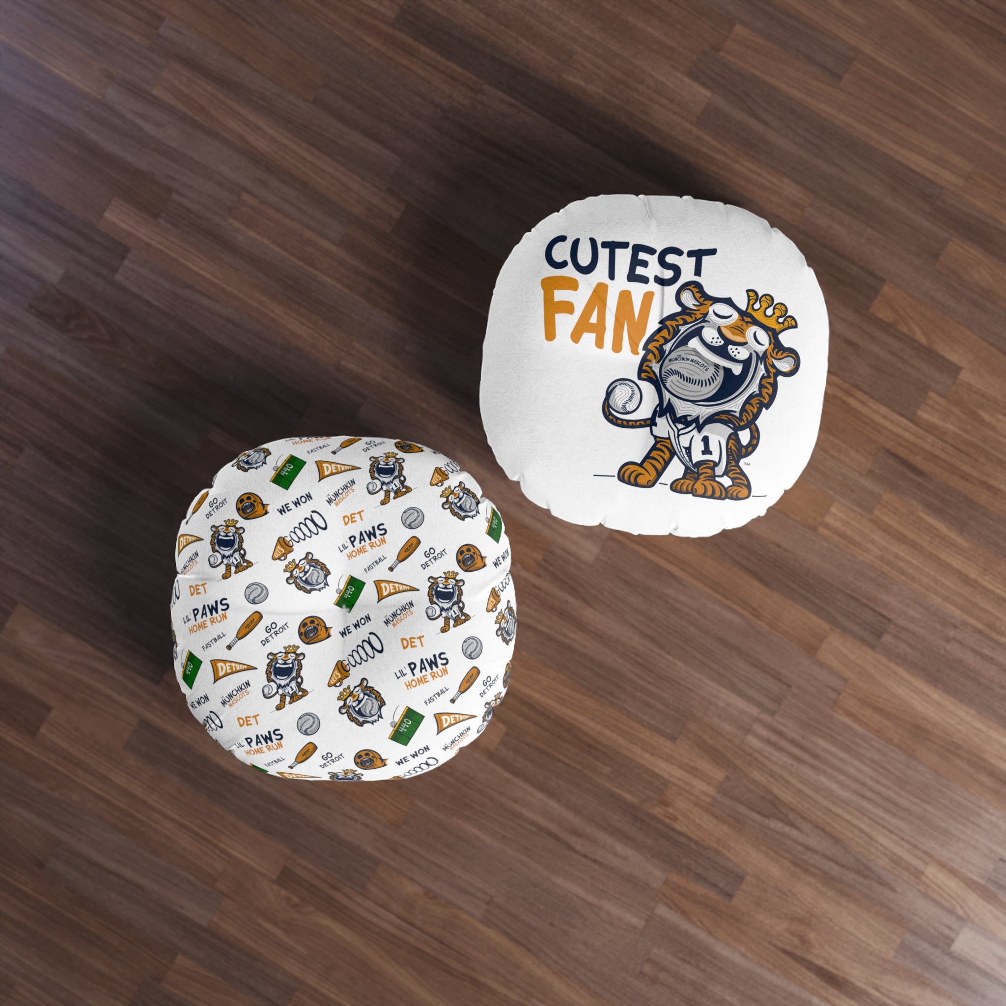 Tufted Floor Pillow, Round - Pattern + Cutest Fan - Lil' Paws DET Baseball