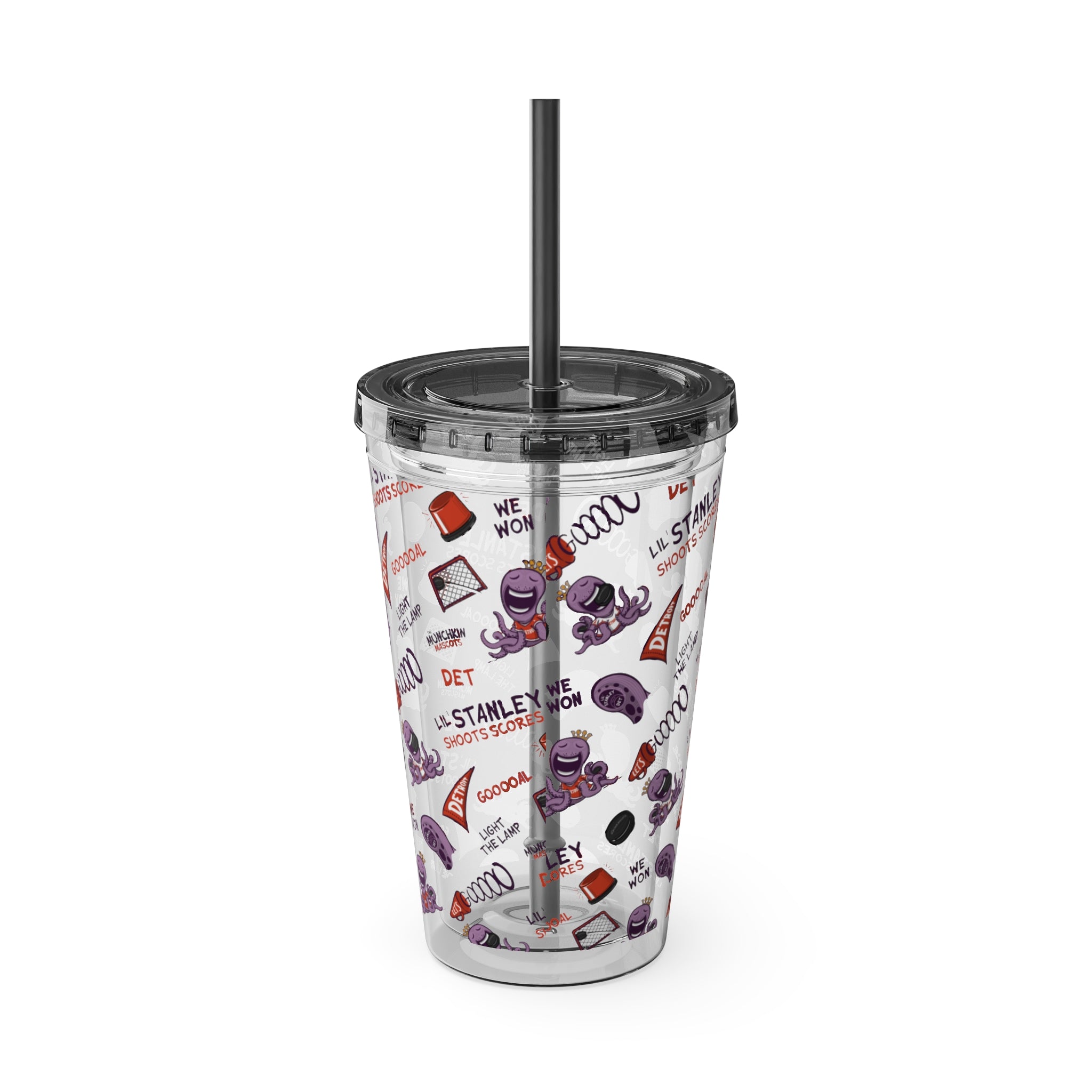 Detroit Hockey Tumbler with Straw Lil' Stanley Pattern | Hand-Drawn Art | Gifts for Kids