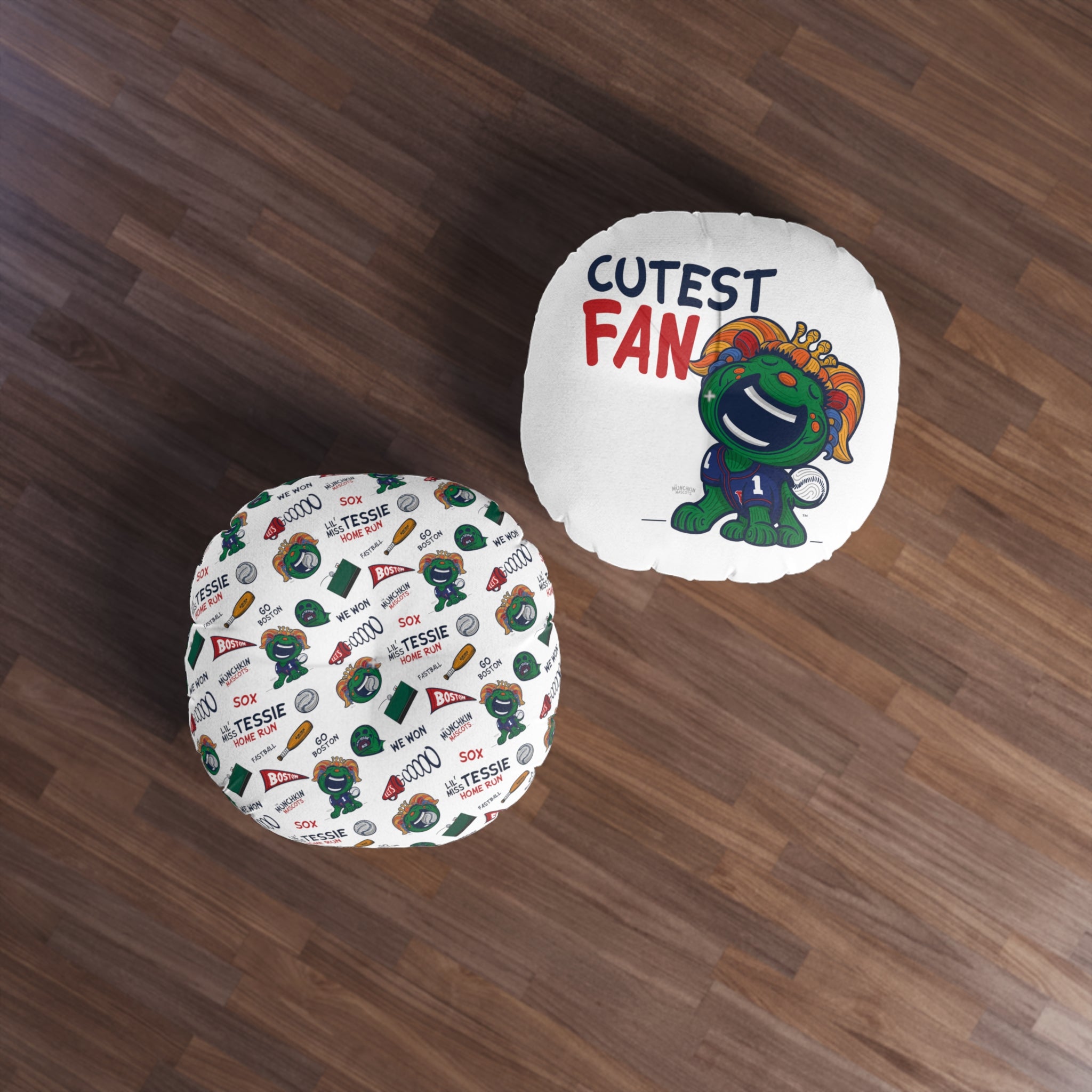 Tufted Floor Pillow, Round - Pattern + Cutest Fan - Lil' Miss Tessie BOS Baseball