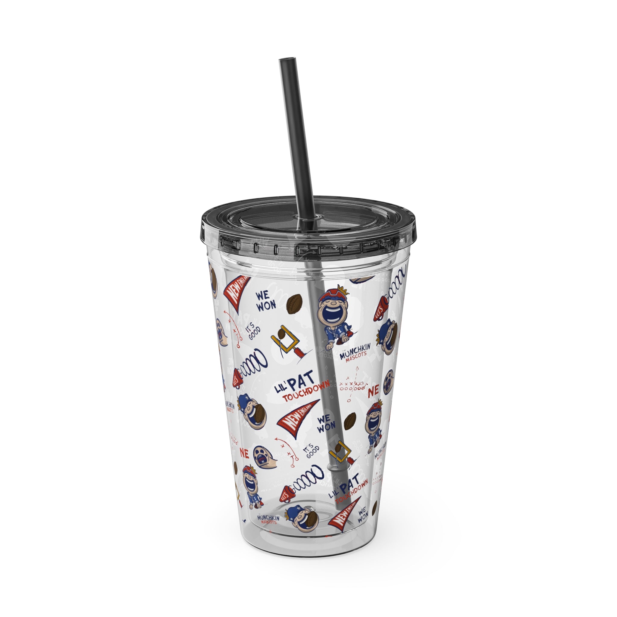 Sunsplash Tumbler with Straw, 16oz - Pattern - Lil' Pat NE Football