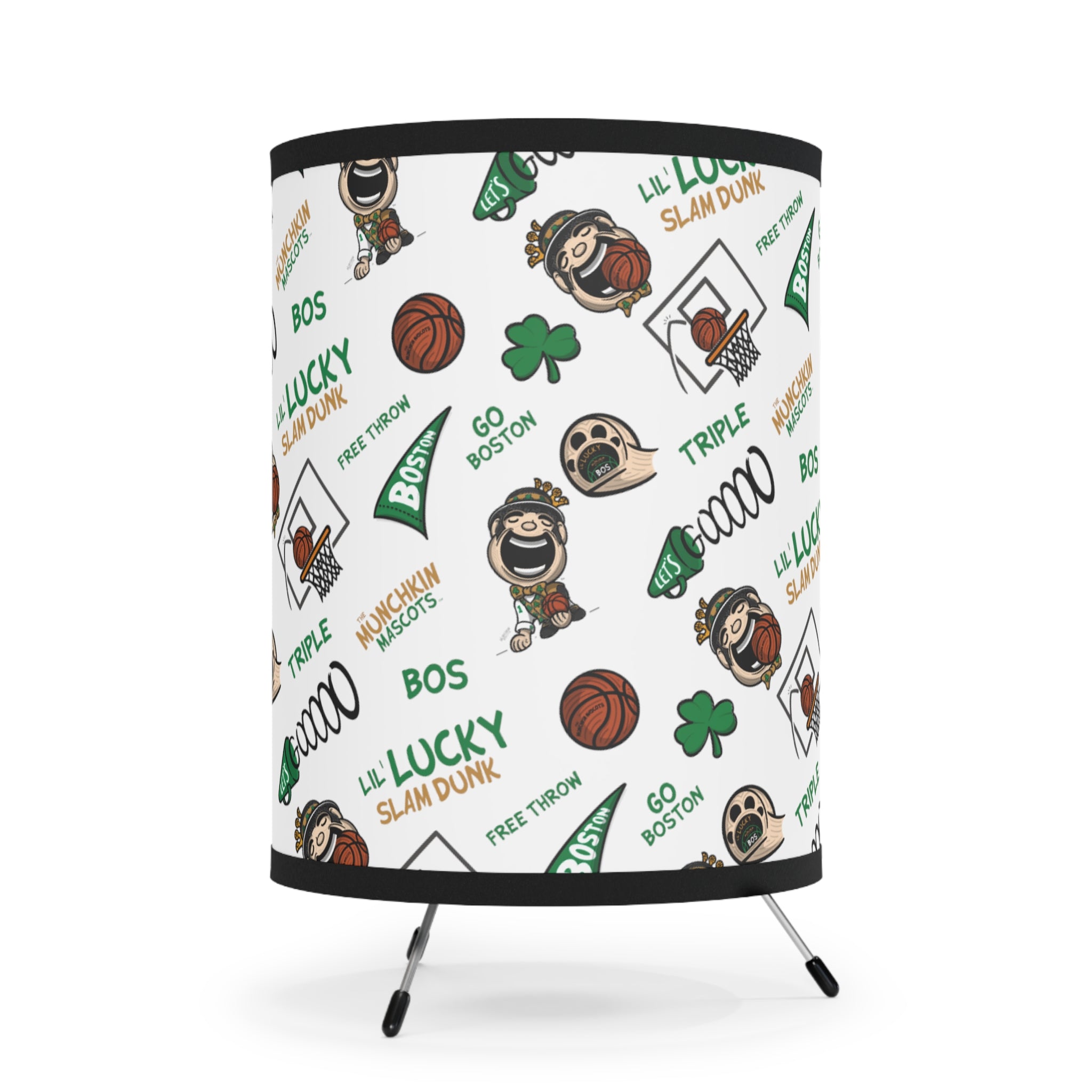 Tripod Lamp with High-Res Printed Shade, US\CA plug - Pattern - Lil' Lucky BOS Basketball