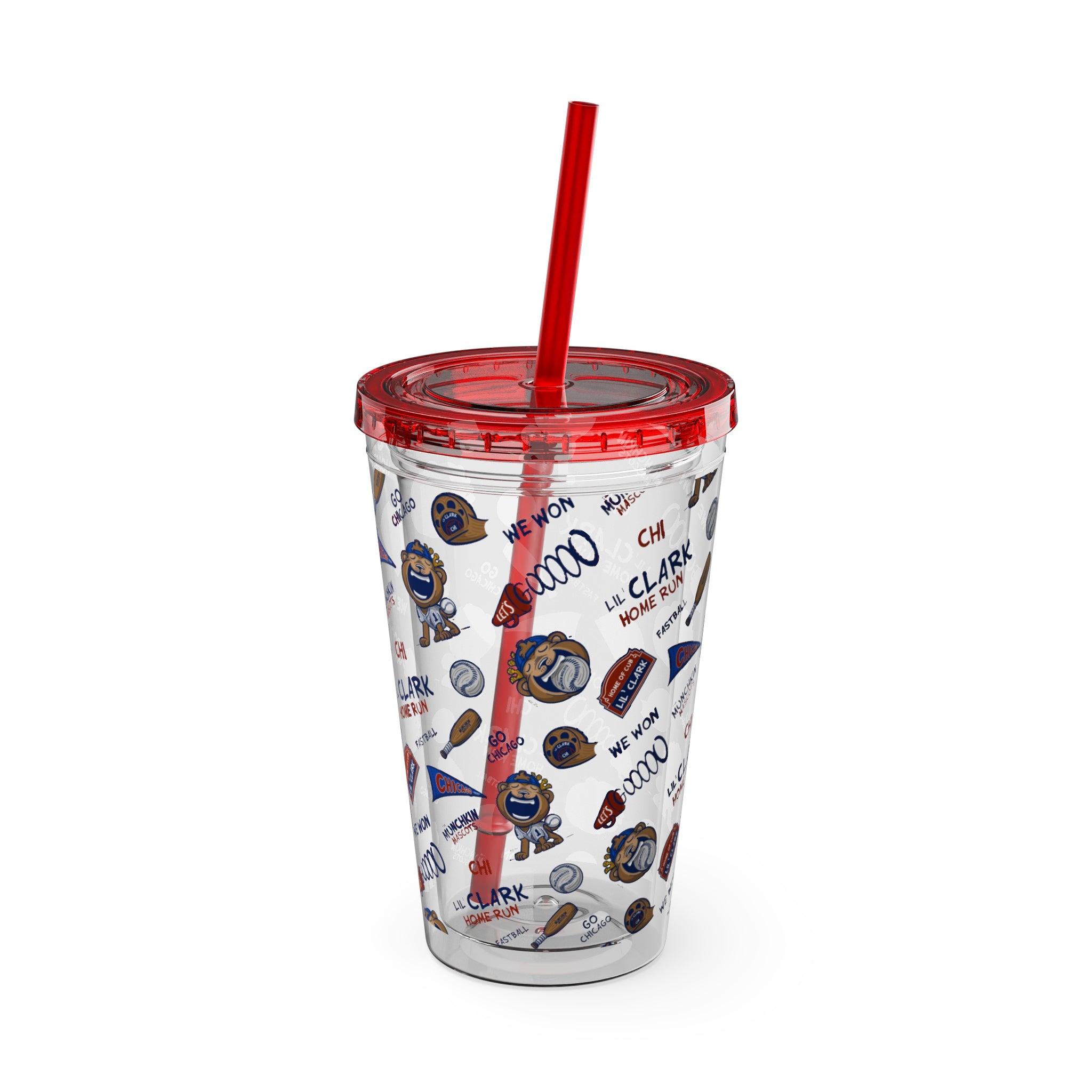 Sunsplash Tumbler with Straw, 16oz - Pattern - Lil' Clark CHI Baseball