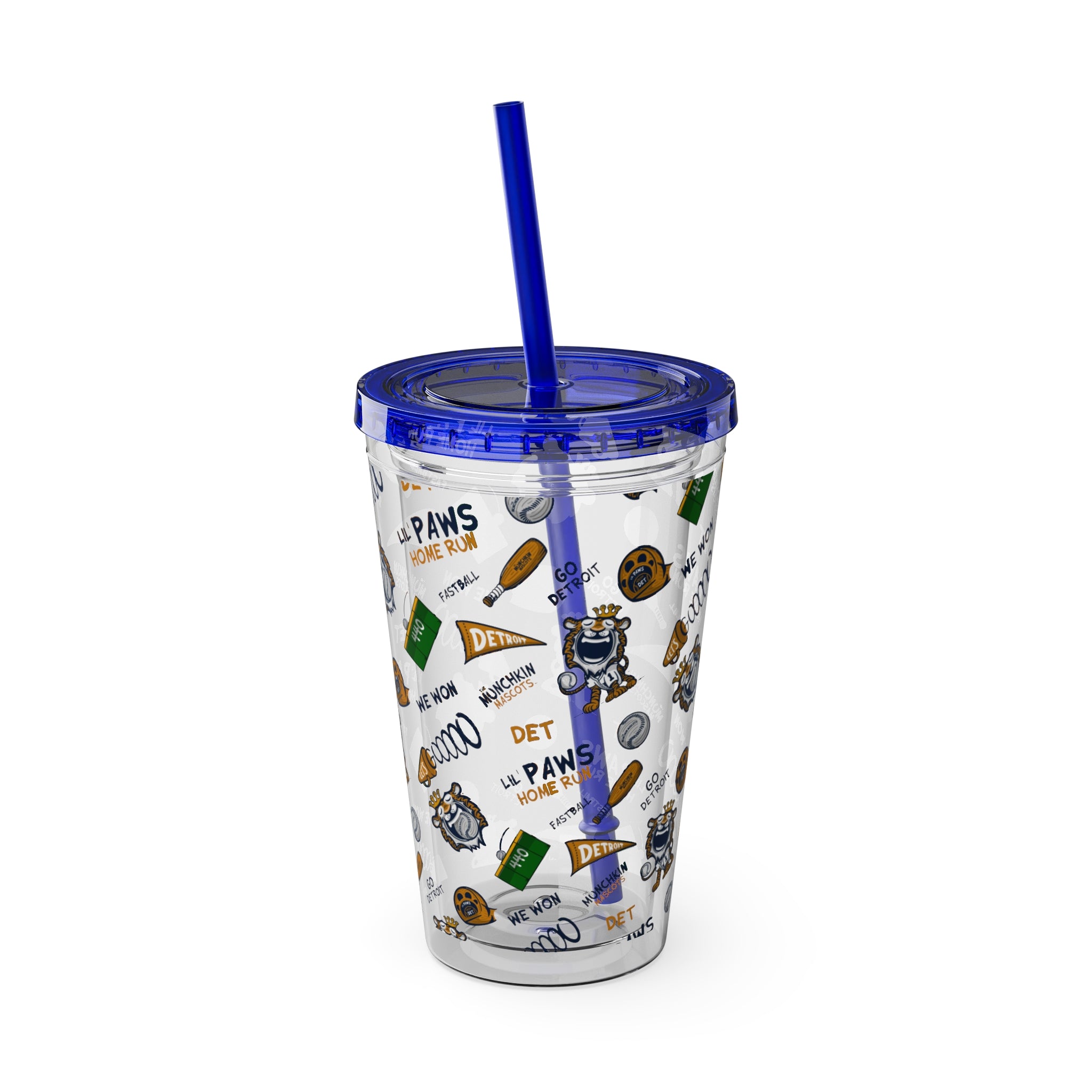 Sunsplash Tumbler with Straw, 16oz - Pattern - Lil' Paws DET Baseball