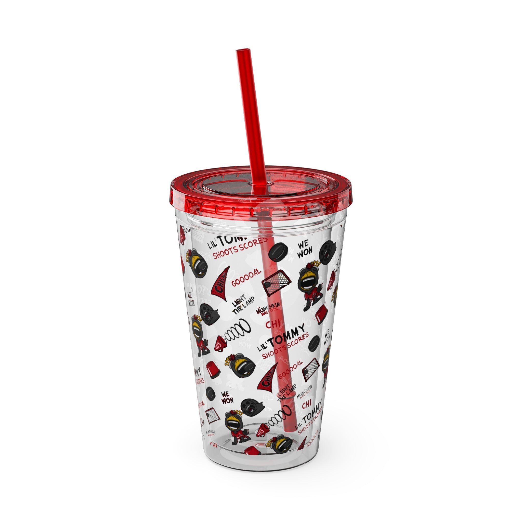 Sunsplash Tumbler with Straw, 16oz - Pattern - Lil' Tommy CHI Hockey