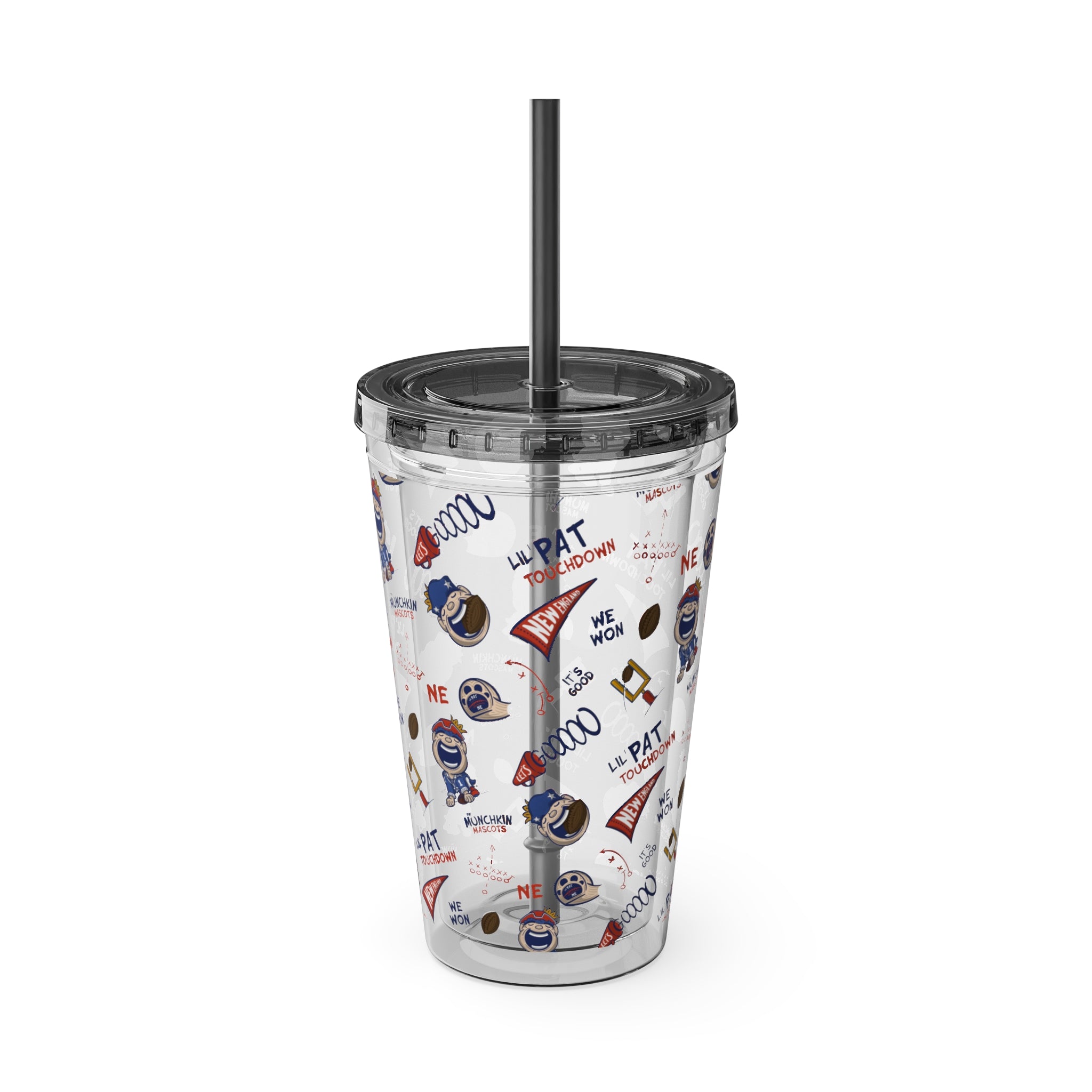 Sunsplash Tumbler with Straw, 16oz - Pattern - Lil' Pat NE Football