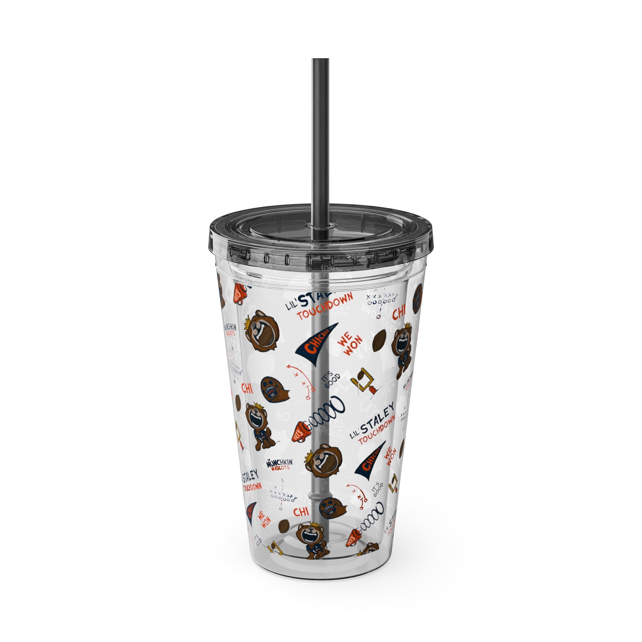 Sunsplash Tumbler with Straw, 16oz - Pattern - Lil' Staley CHI Football