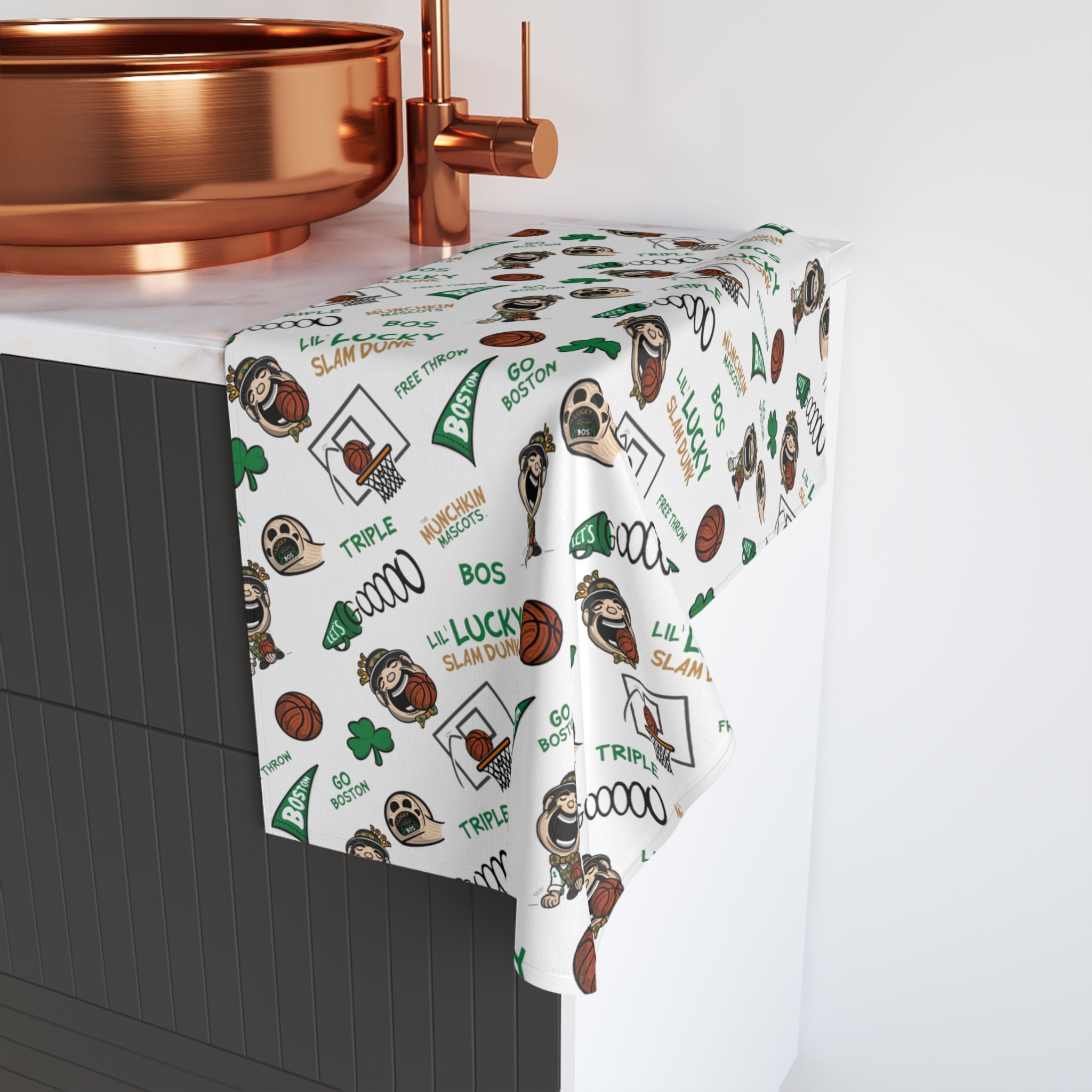 Hand Towel - Pattern - Lil' Lucky BOS Basketball