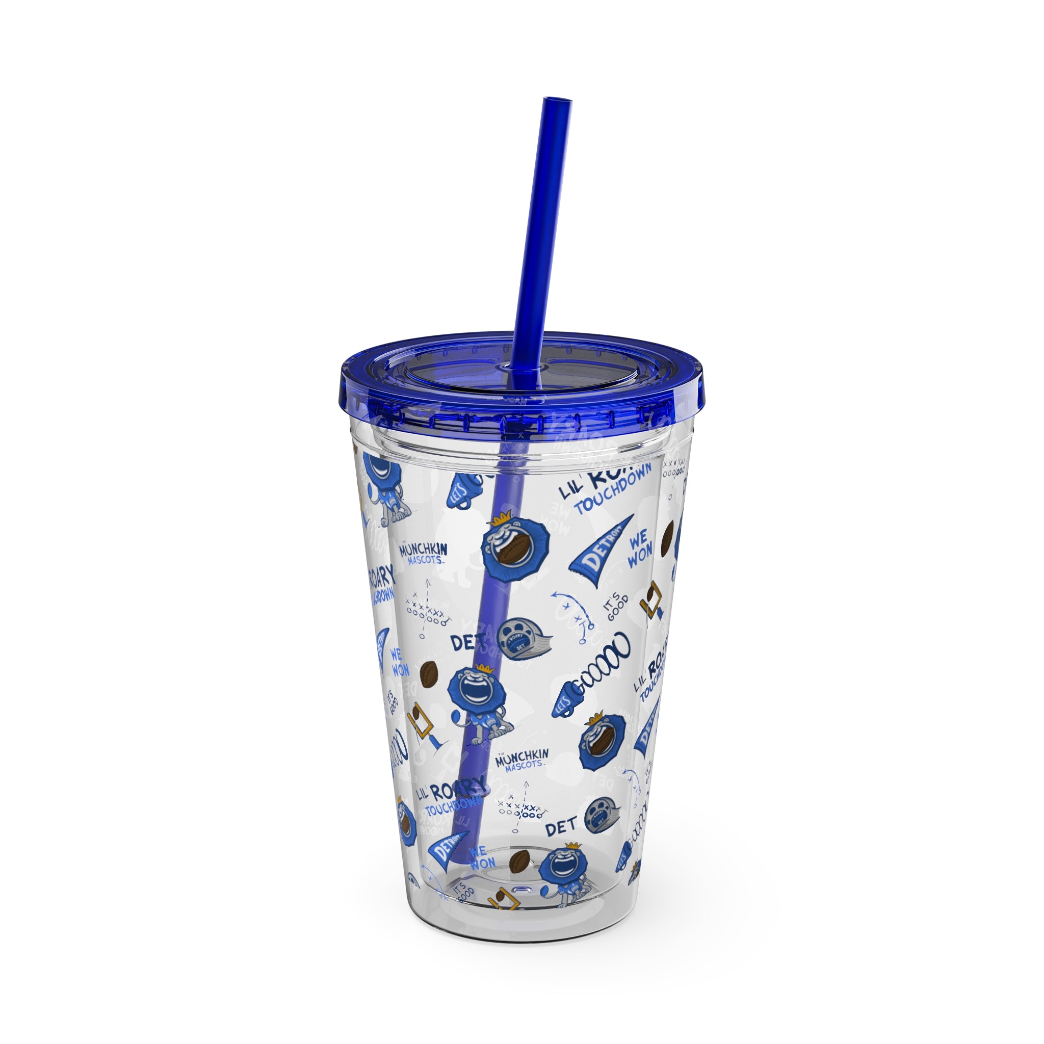 Sunsplash Tumbler with Straw, 16oz - Pattern - Lil' Roary DET Football