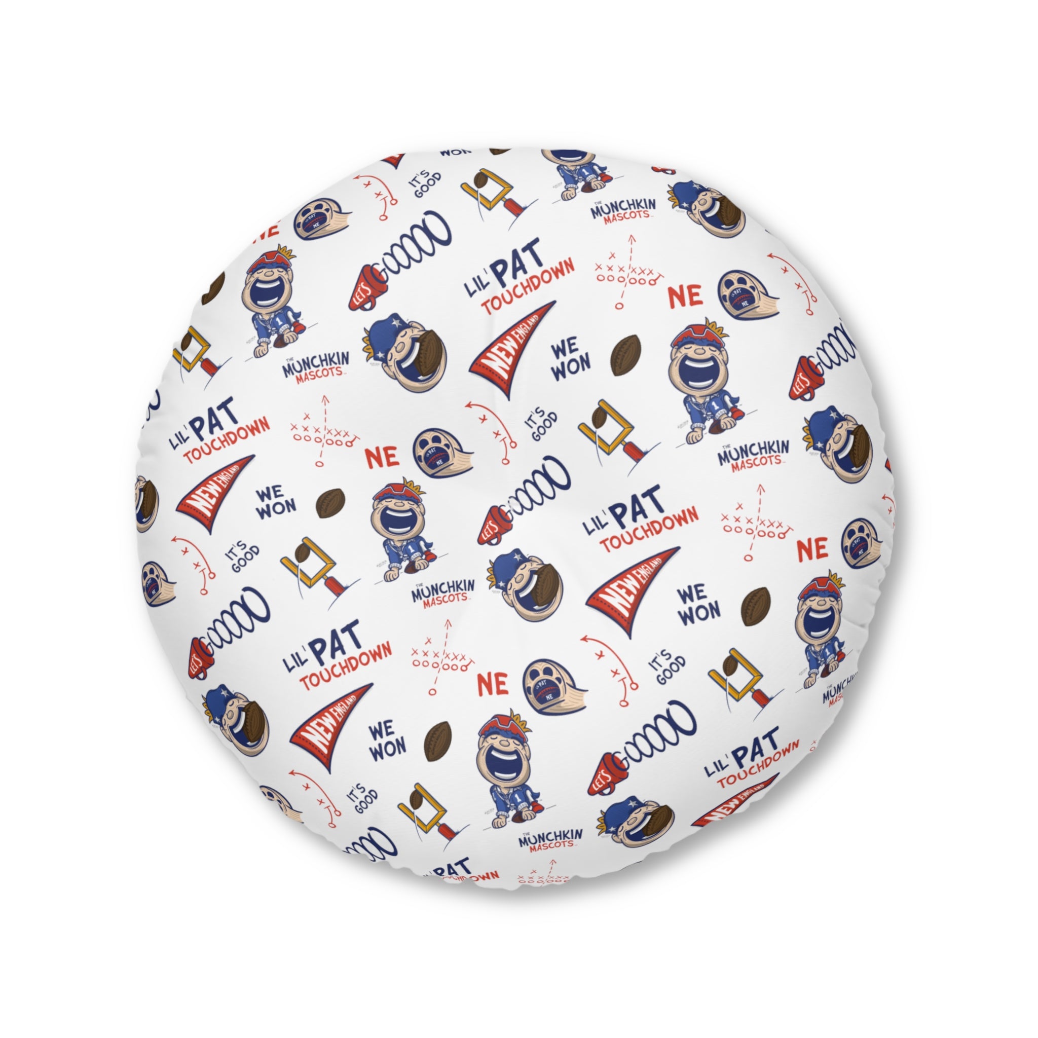 Tufted Floor Pillow, Round - Pattern + Cutest Fan - Lil' Pat NE Football