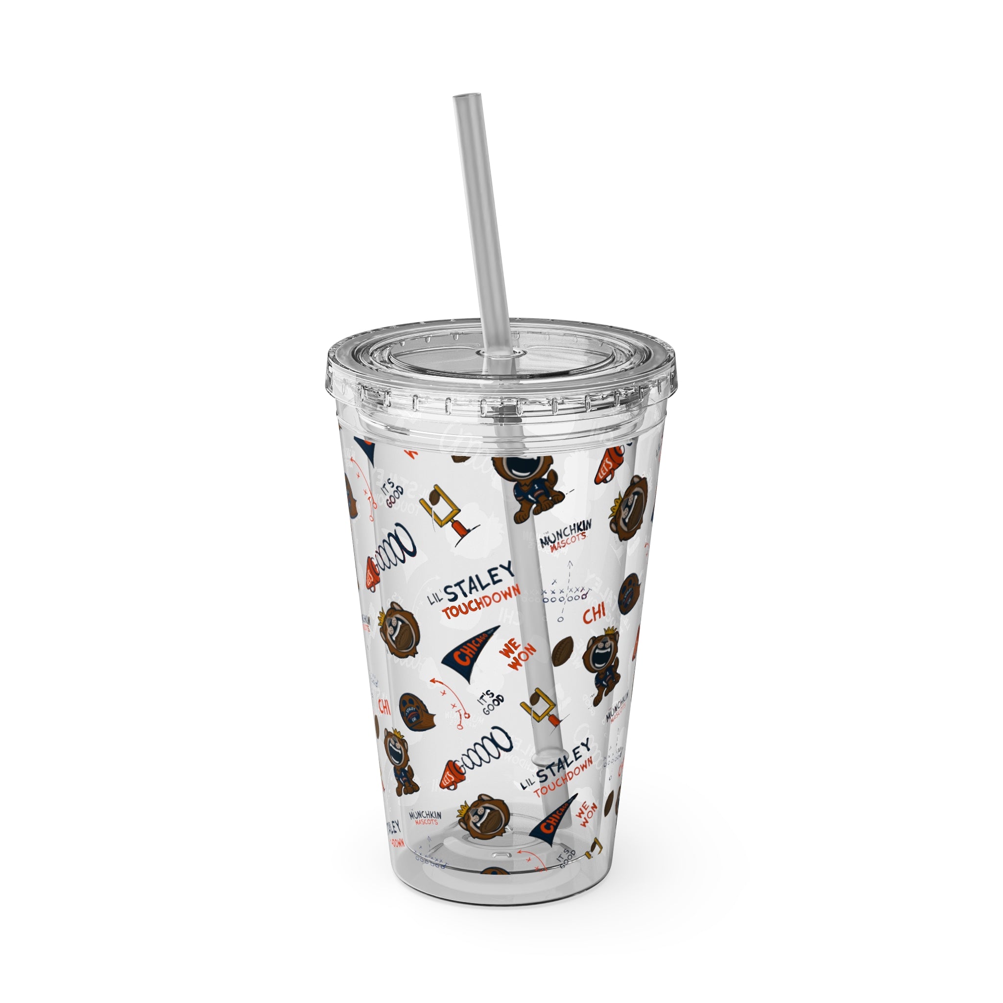 Sunsplash Tumbler with Straw, 16oz - Pattern - Lil' Staley CHI Football