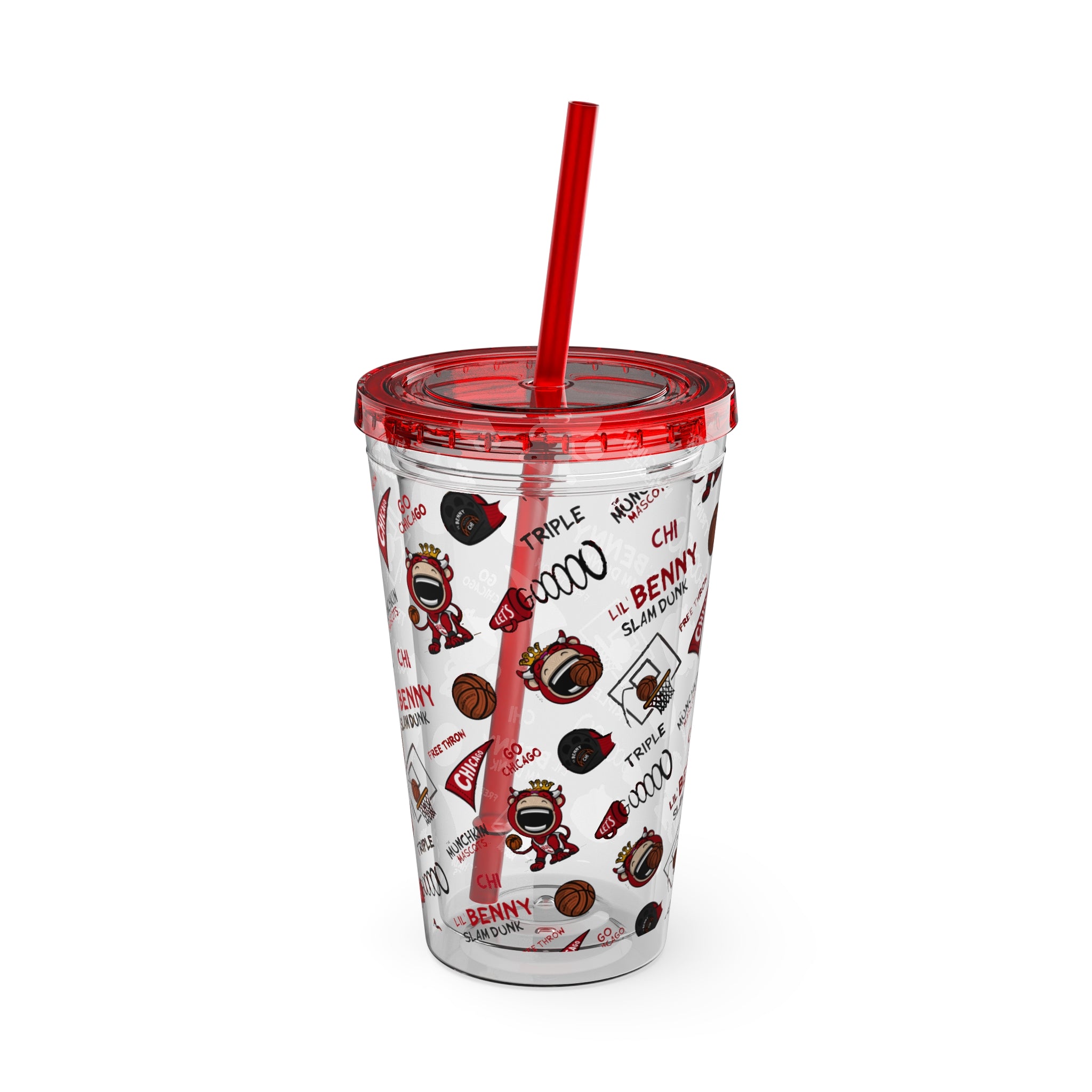 Sunsplash Tumbler with Straw, 16oz - Pattern - Lil' Benny CHI Basketball