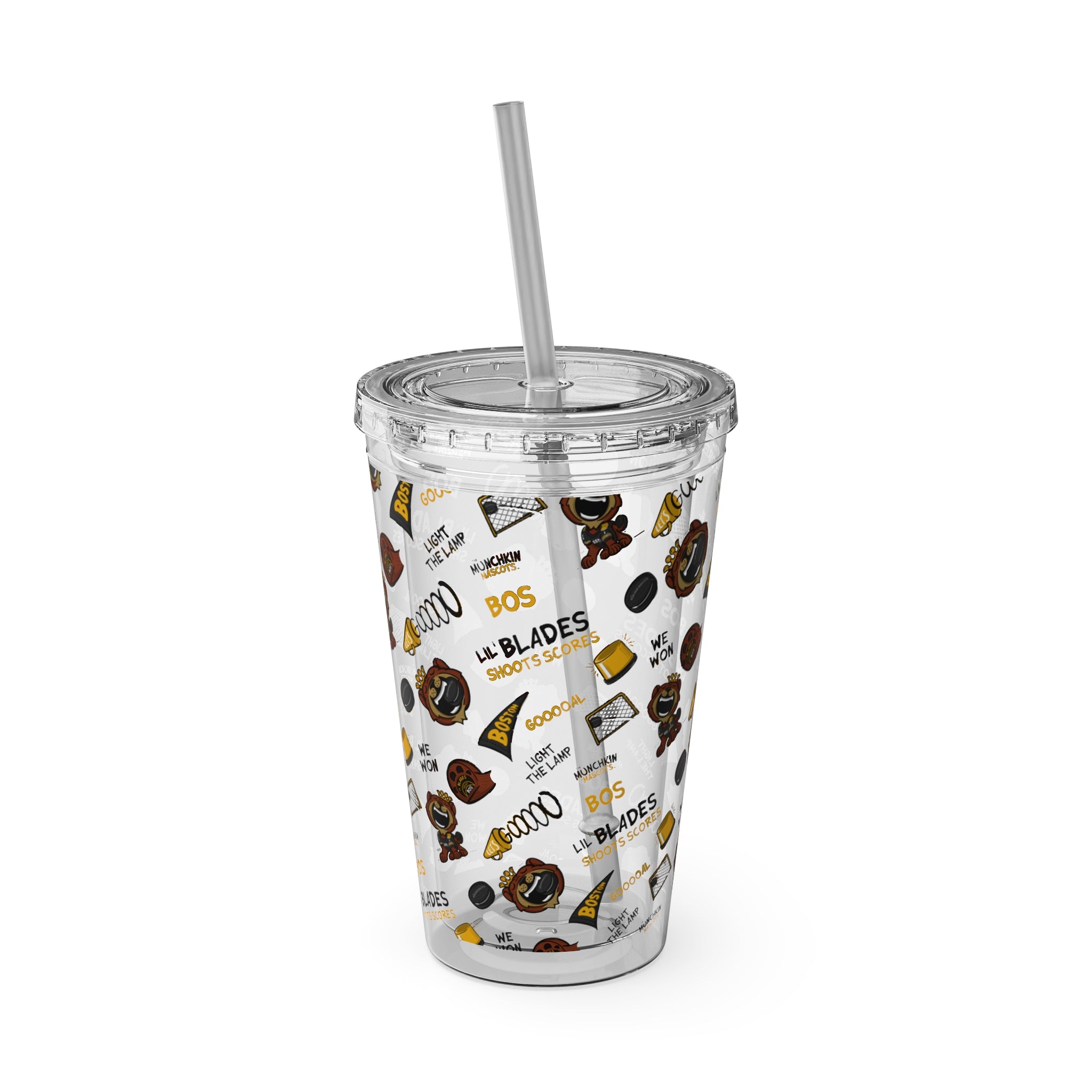 Sunsplash Tumbler with Straw, 16oz - Pattern - Lil' Blades BOS Hockey