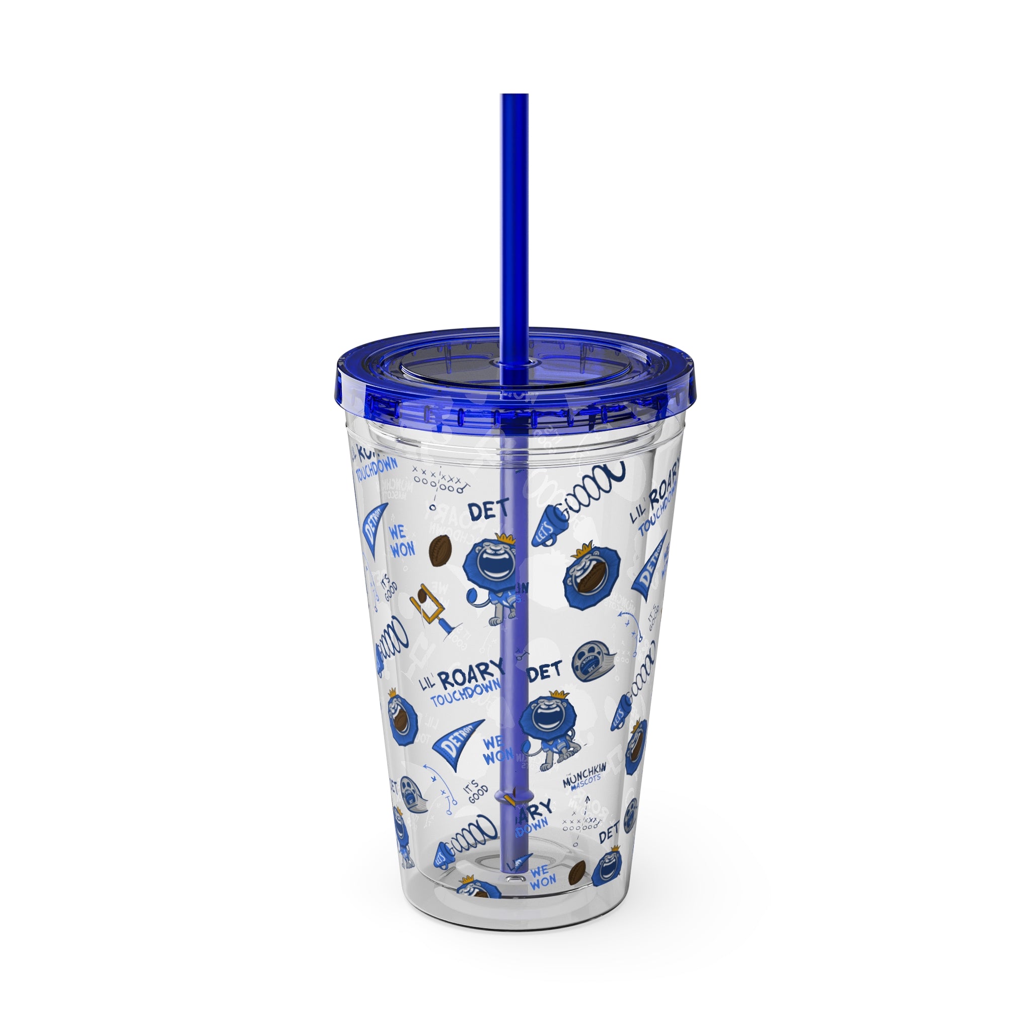 Sunsplash Tumbler with Straw, 16oz - Pattern - Lil' Roary DET Football