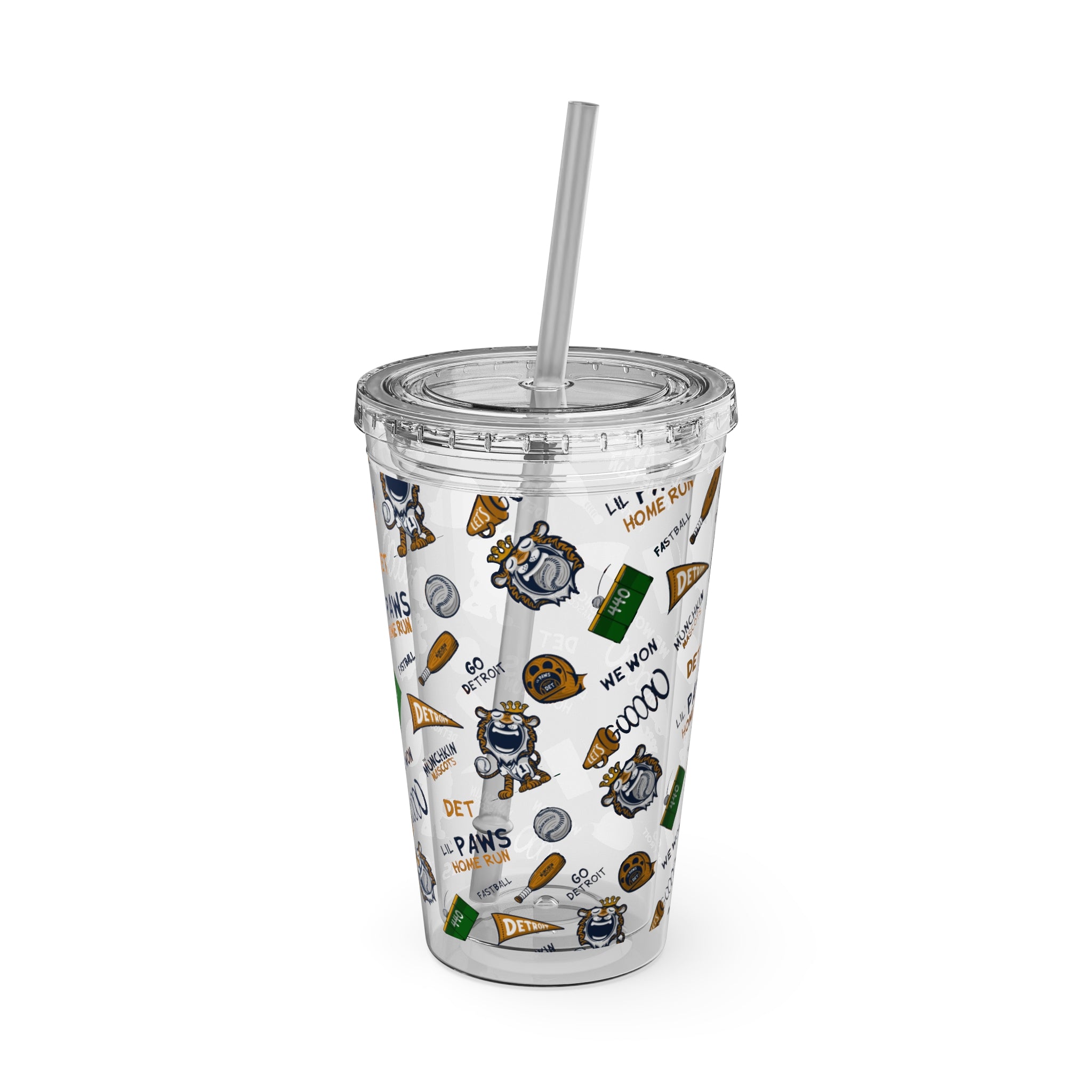 Sunsplash Tumbler with Straw, 16oz - Pattern - Lil' Paws DET Baseball