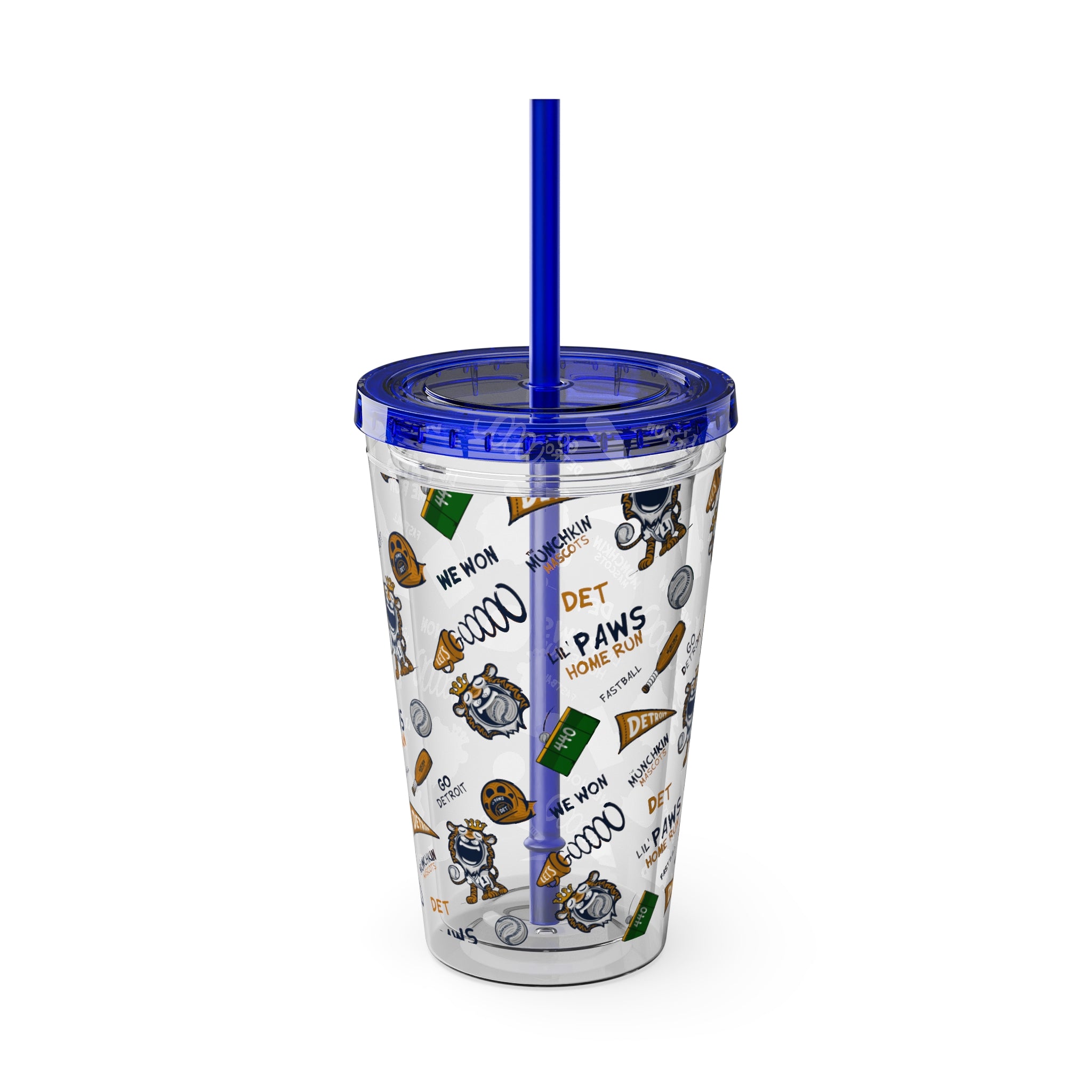 Sunsplash Tumbler with Straw, 16oz - Pattern - Lil' Paws DET Baseball