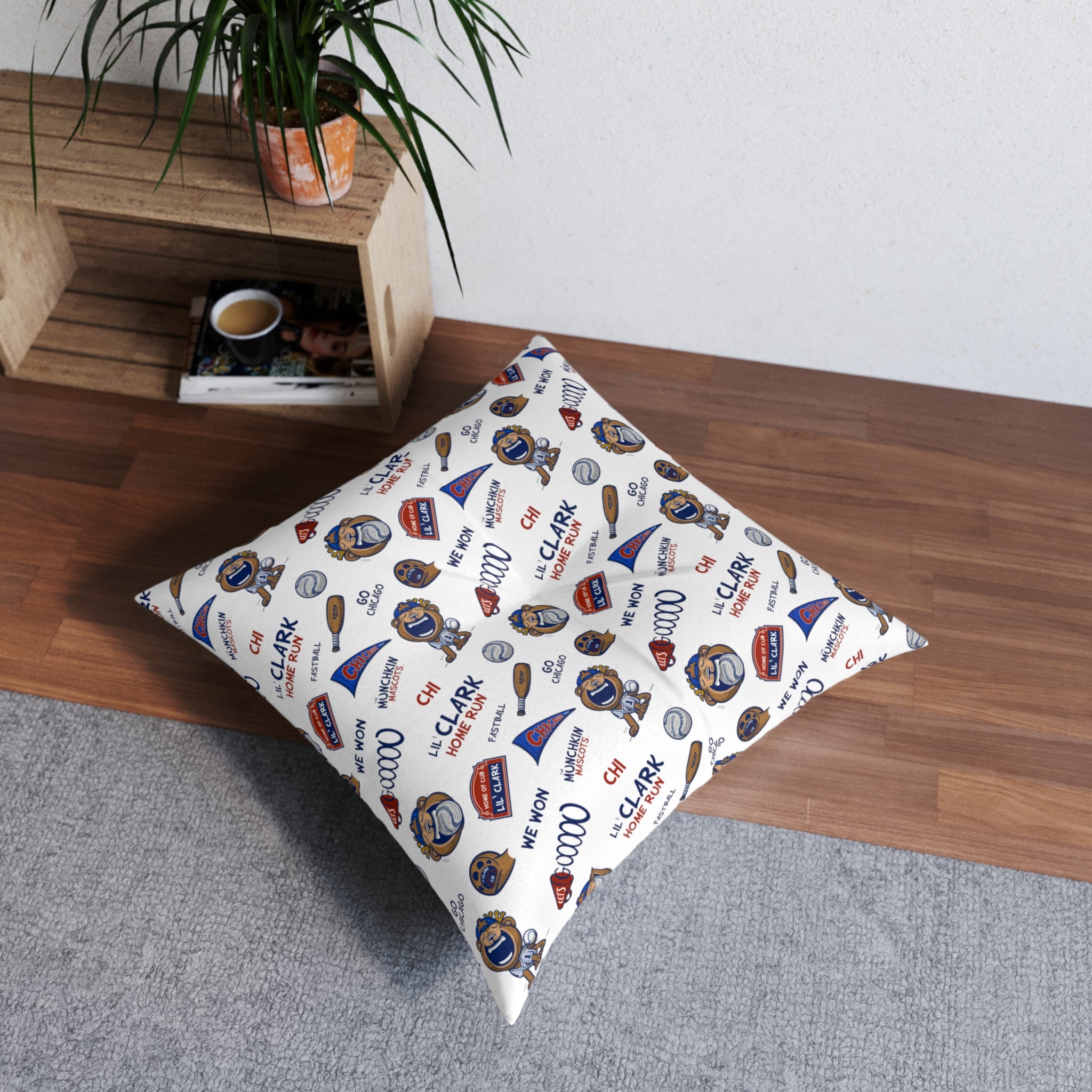 Tufted Floor Pillow, Square - Pattern + Future - Lil' Clark CHI Baseball