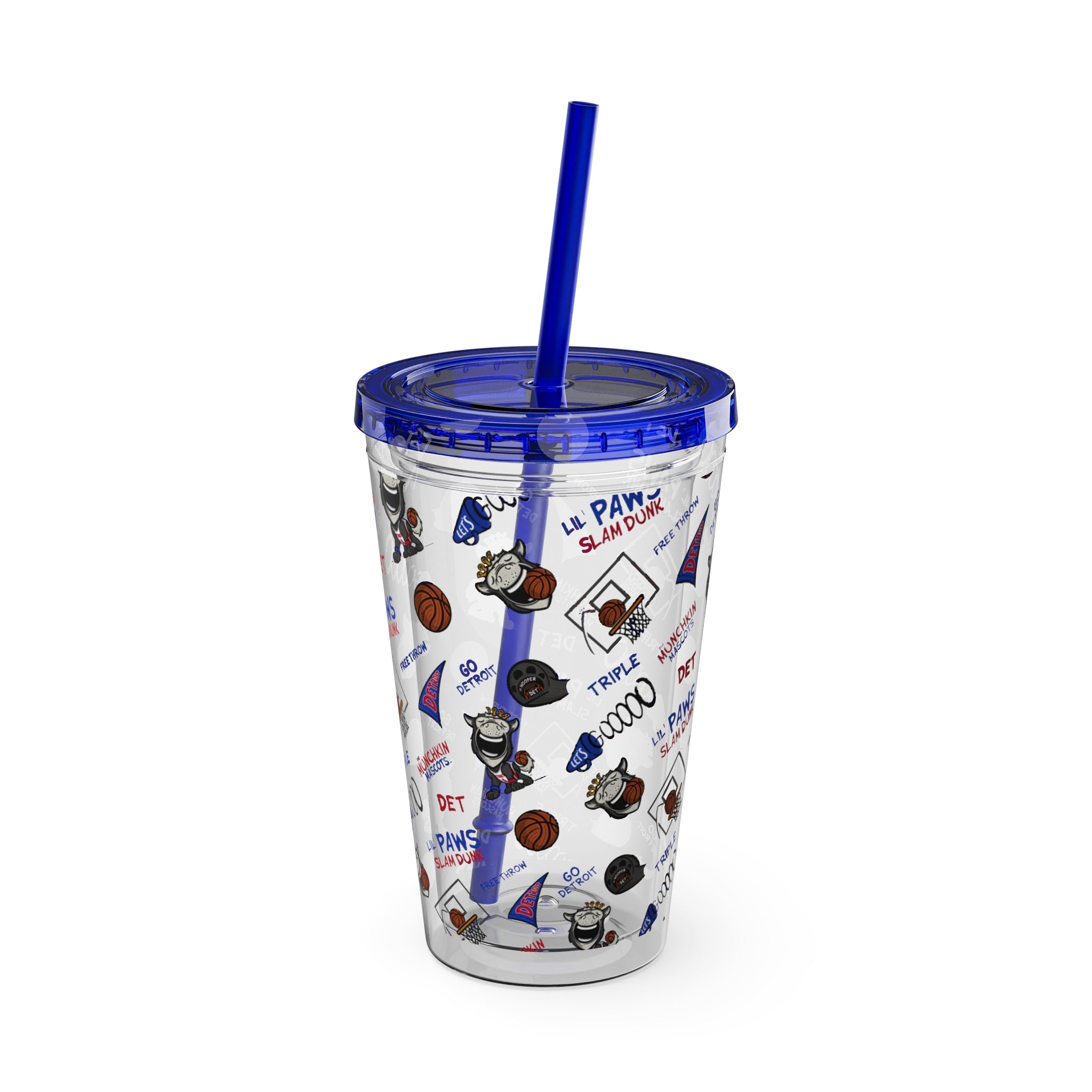 Sunsplash Tumbler with Straw, 16oz - Pattern - Lil' Hooper DET Basketball