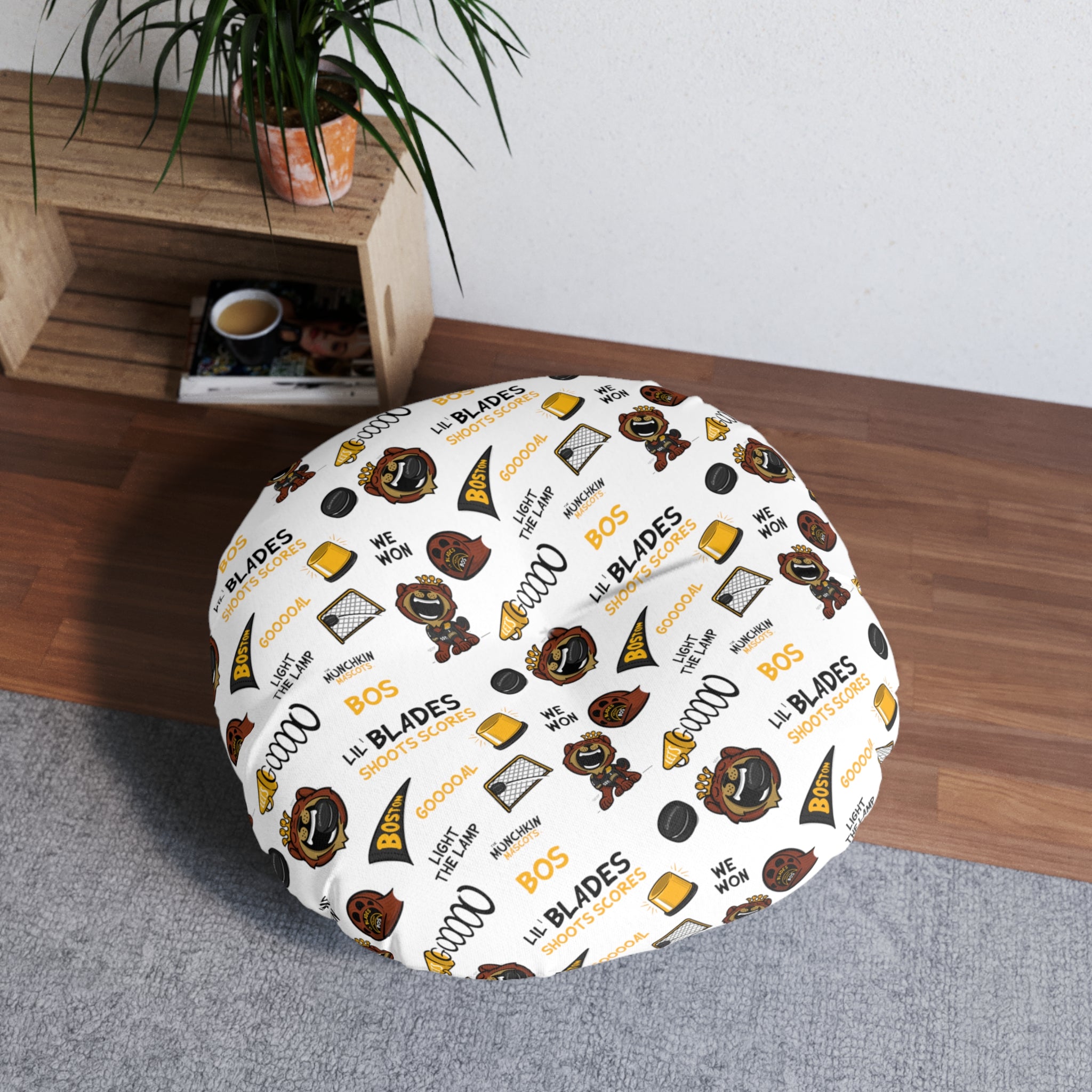 Tufted Floor Pillow, Round - Pattern + Cutest Fan - Lil' Blades BOS Hockey