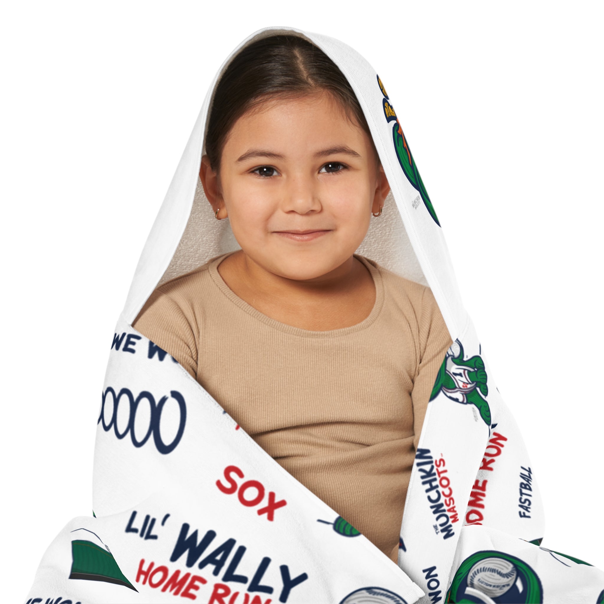 Boston Baseball Hooded Towel Lil' Wally Pattern | Hand-Drawn Art | Gifts for Kids