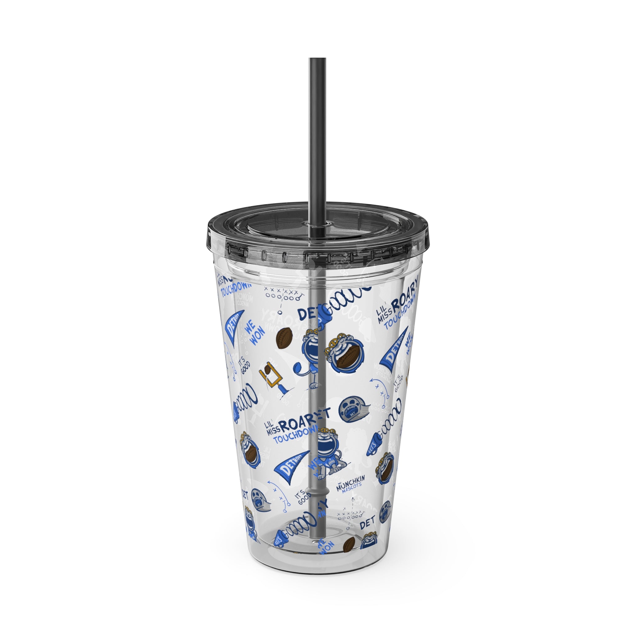 Sunsplash Tumbler with Straw, 16oz - Pattern - Lil' Miss Roary DET Football