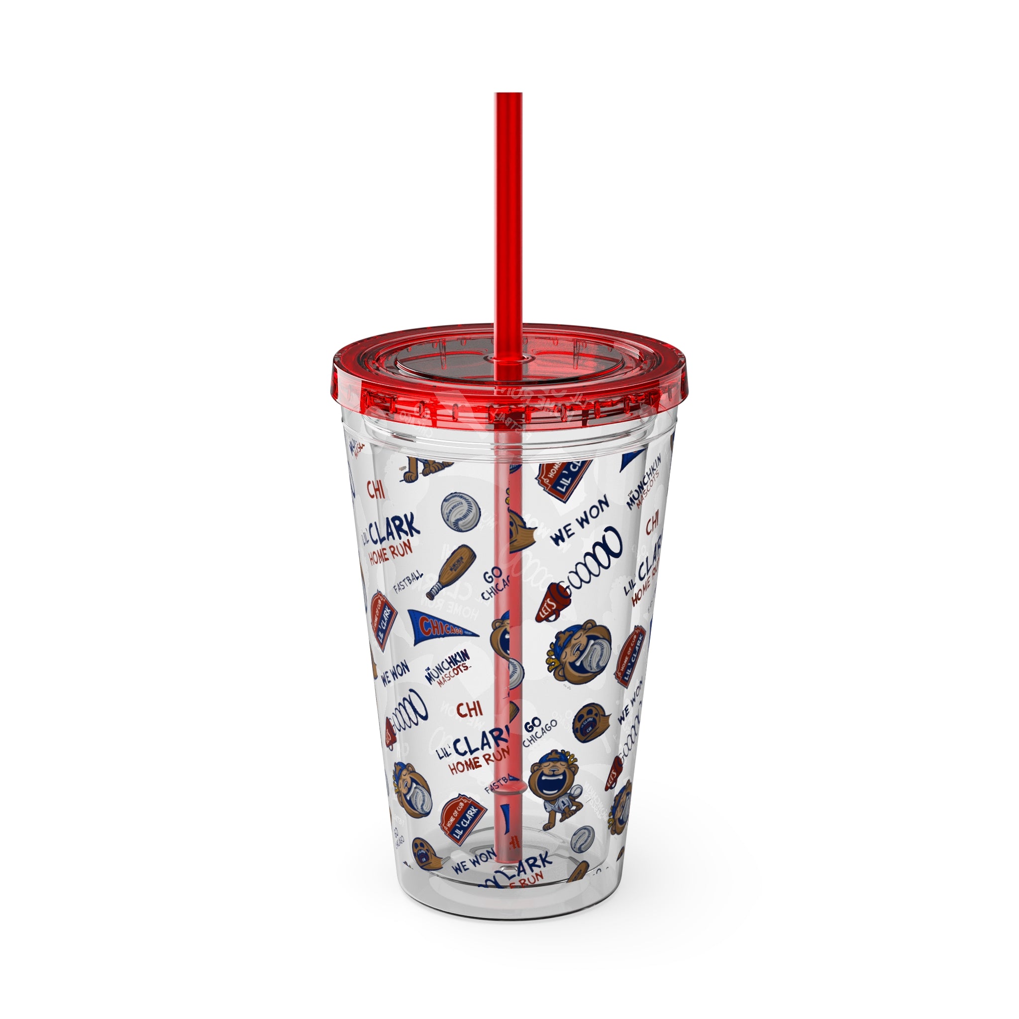 Sunsplash Tumbler with Straw, 16oz - Pattern - Lil' Clark CHI Baseball