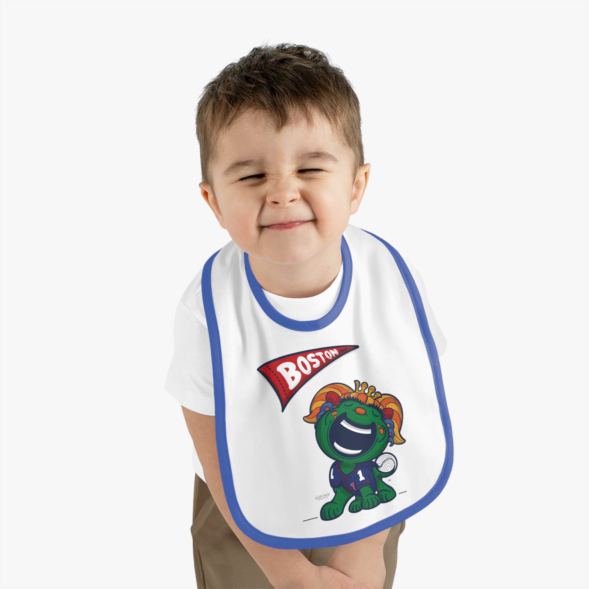 Boston Baseball Baby Bib & Infant Lil' Miss Tessie Themed | Hand-Drawn Art | Gifts for Newborns