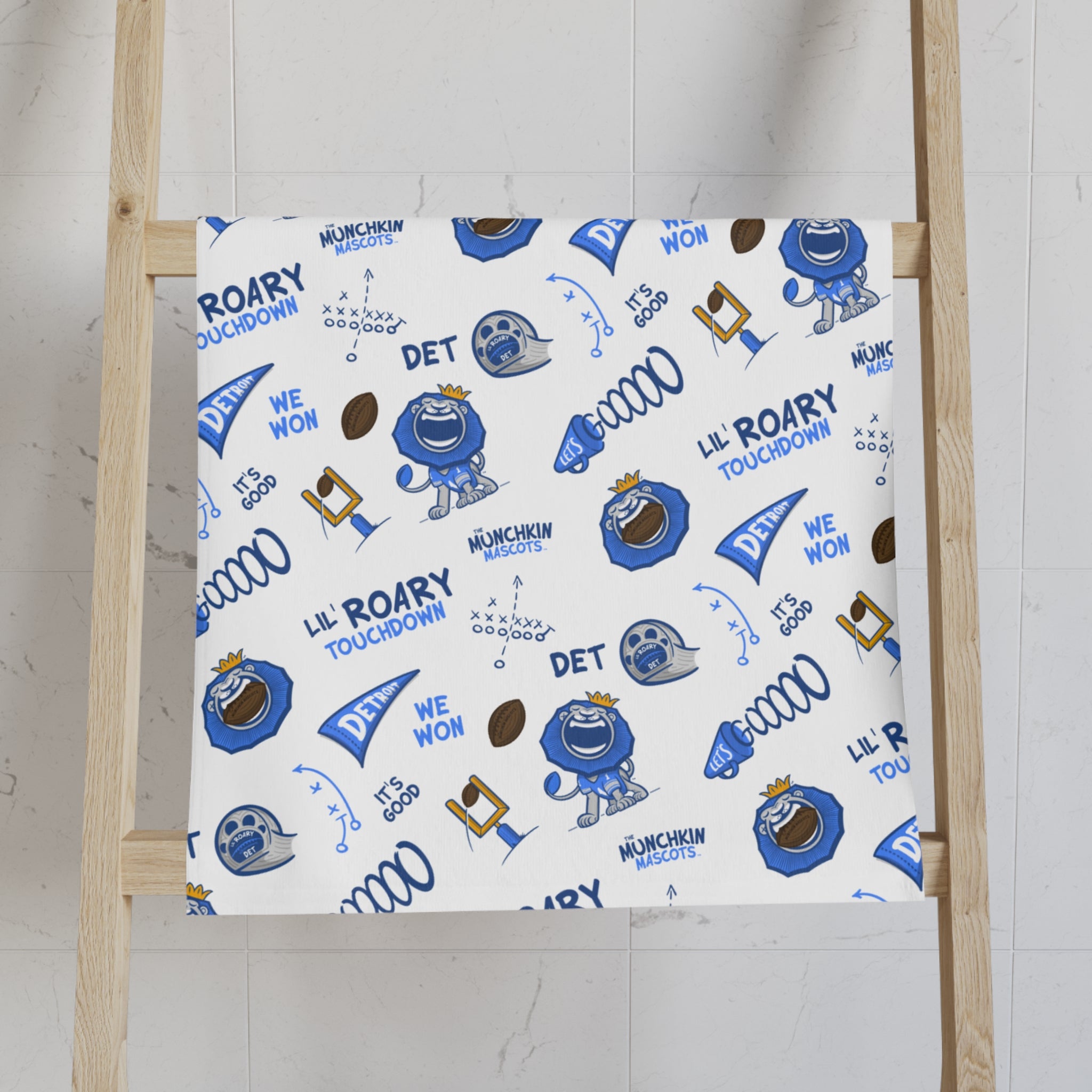 Detroit Football  Hand Towel Lil' Roary Pattern | Hand-Drawn Art | Gifts for Kids