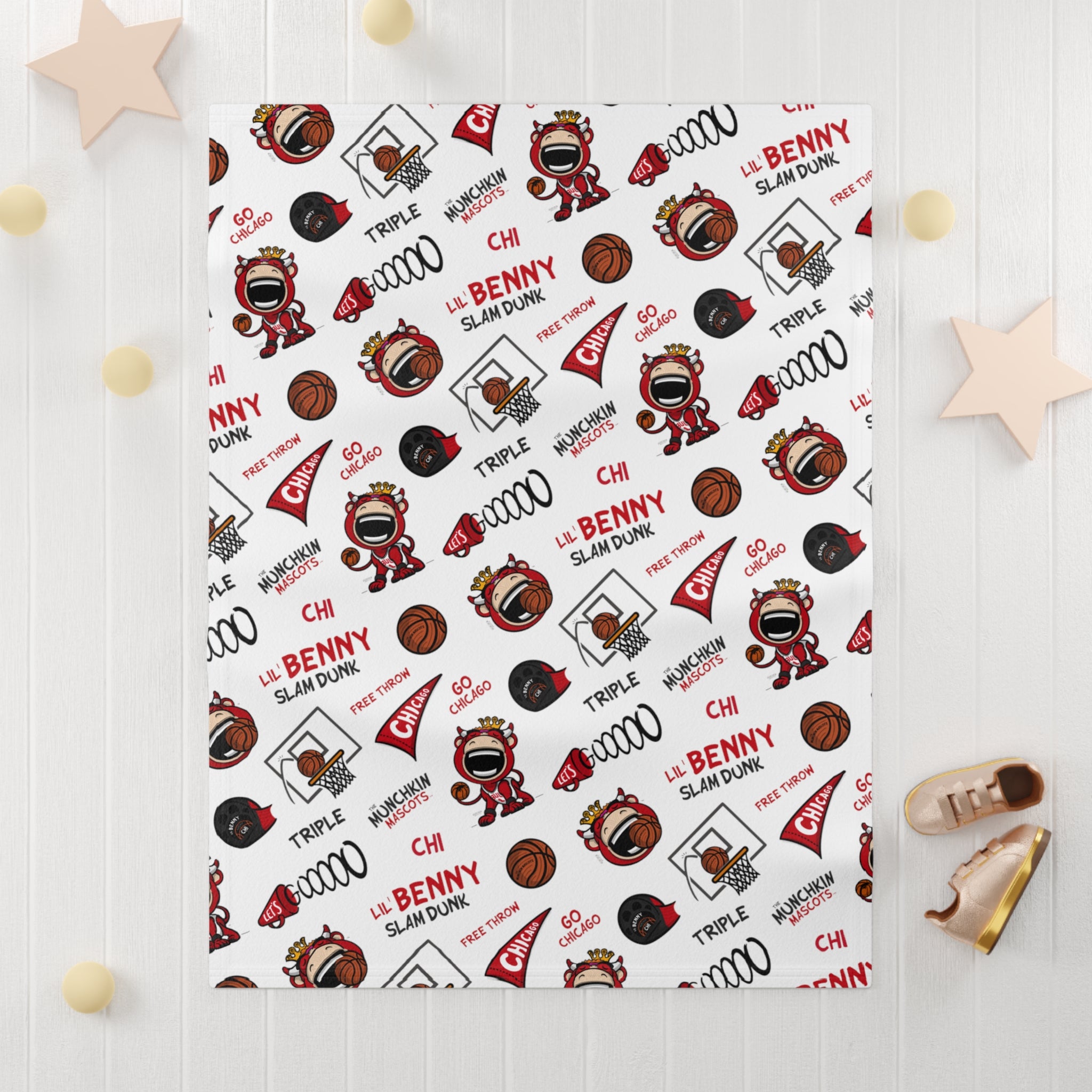 Soft Fleece Baby Blanket - Pattern - Lil' Benny CHI Basketball