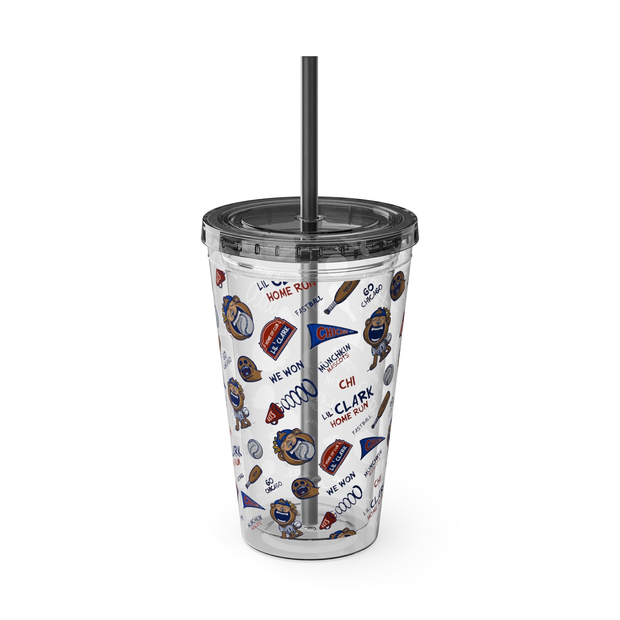 Sunsplash Tumbler with Straw, 16oz - Pattern - Lil' Clark CHI Baseball