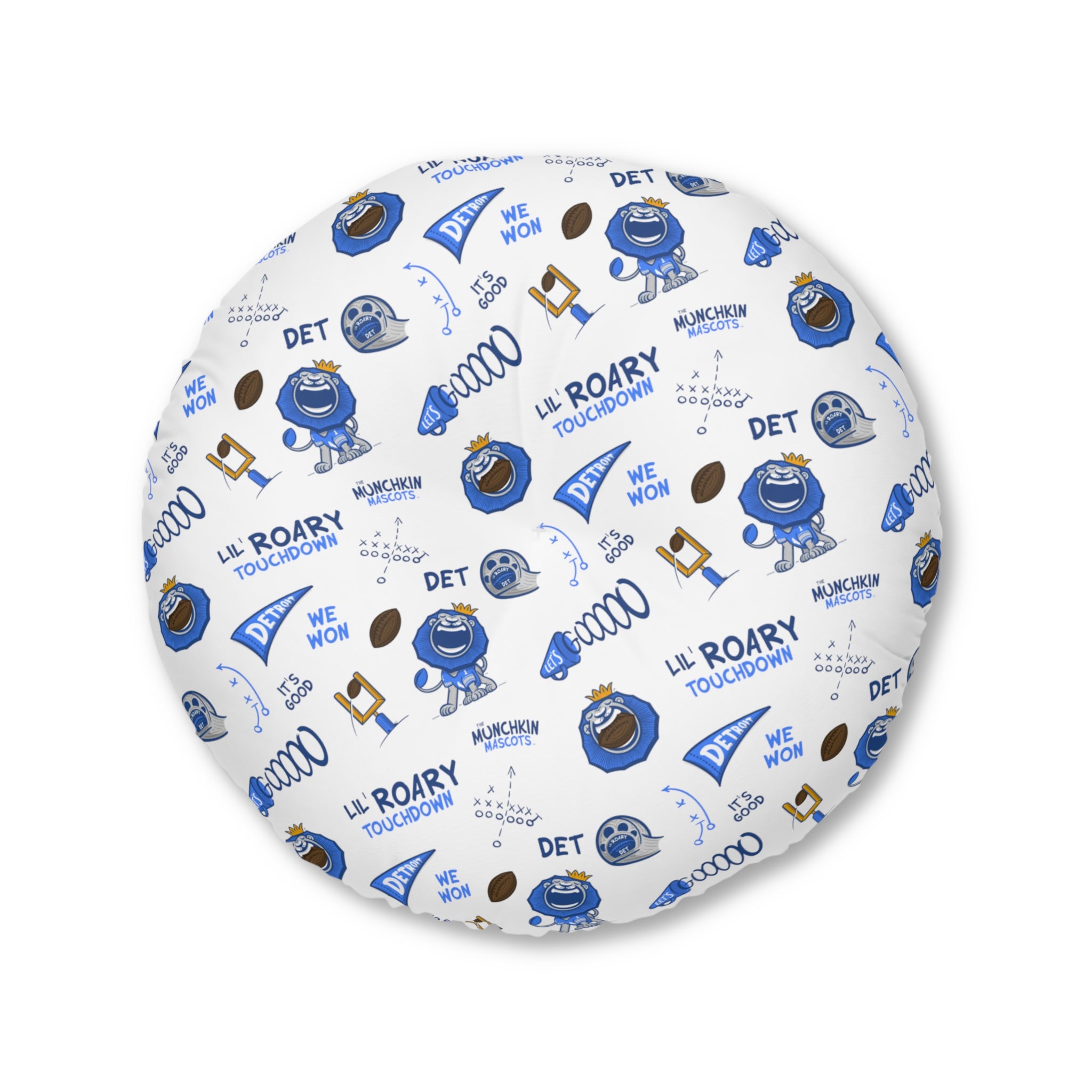 Tufted Floor Pillow, Round - Pattern + Cutest Fan - Lil' Roary DET Football