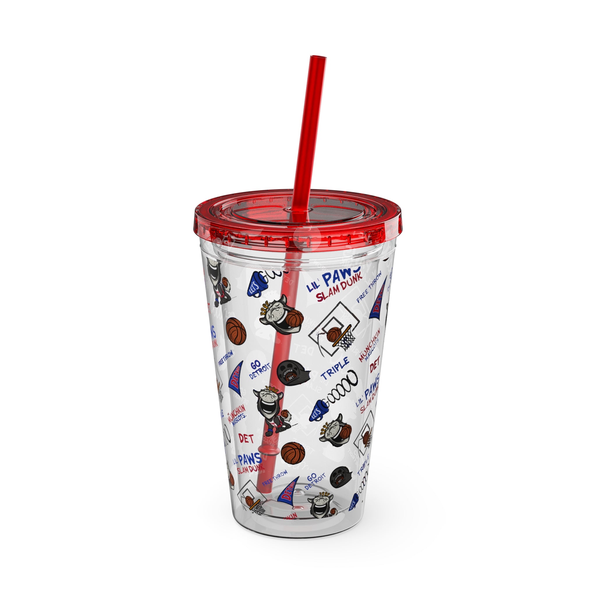 Sunsplash Tumbler with Straw, 16oz - Pattern - Lil' Hooper DET Basketball