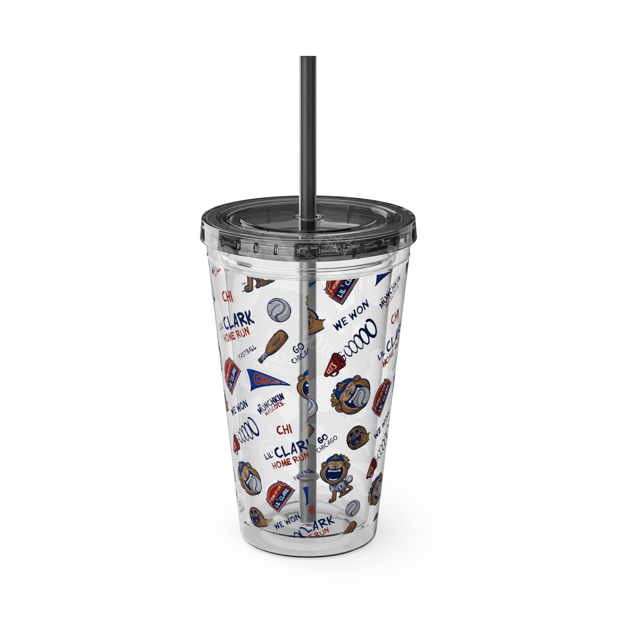 Sunsplash Tumbler with Straw, 16oz - Pattern - Lil' Clark CHI Baseball