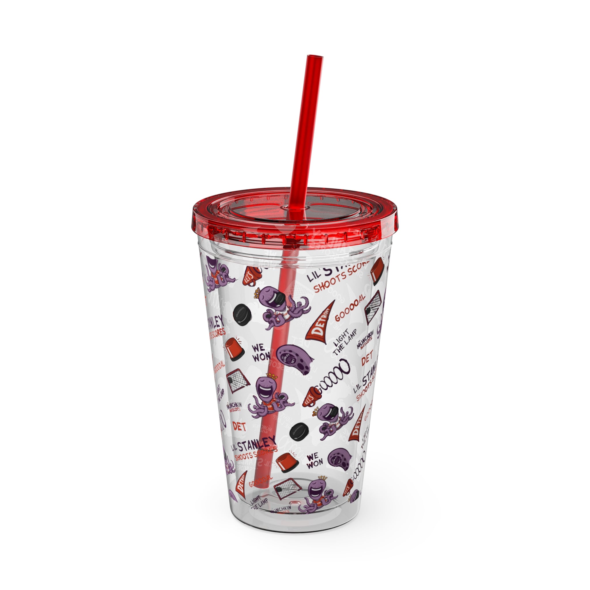 Sunsplash Tumbler with Straw, 16oz - Pattern - Lil' Stanley DET Hockey