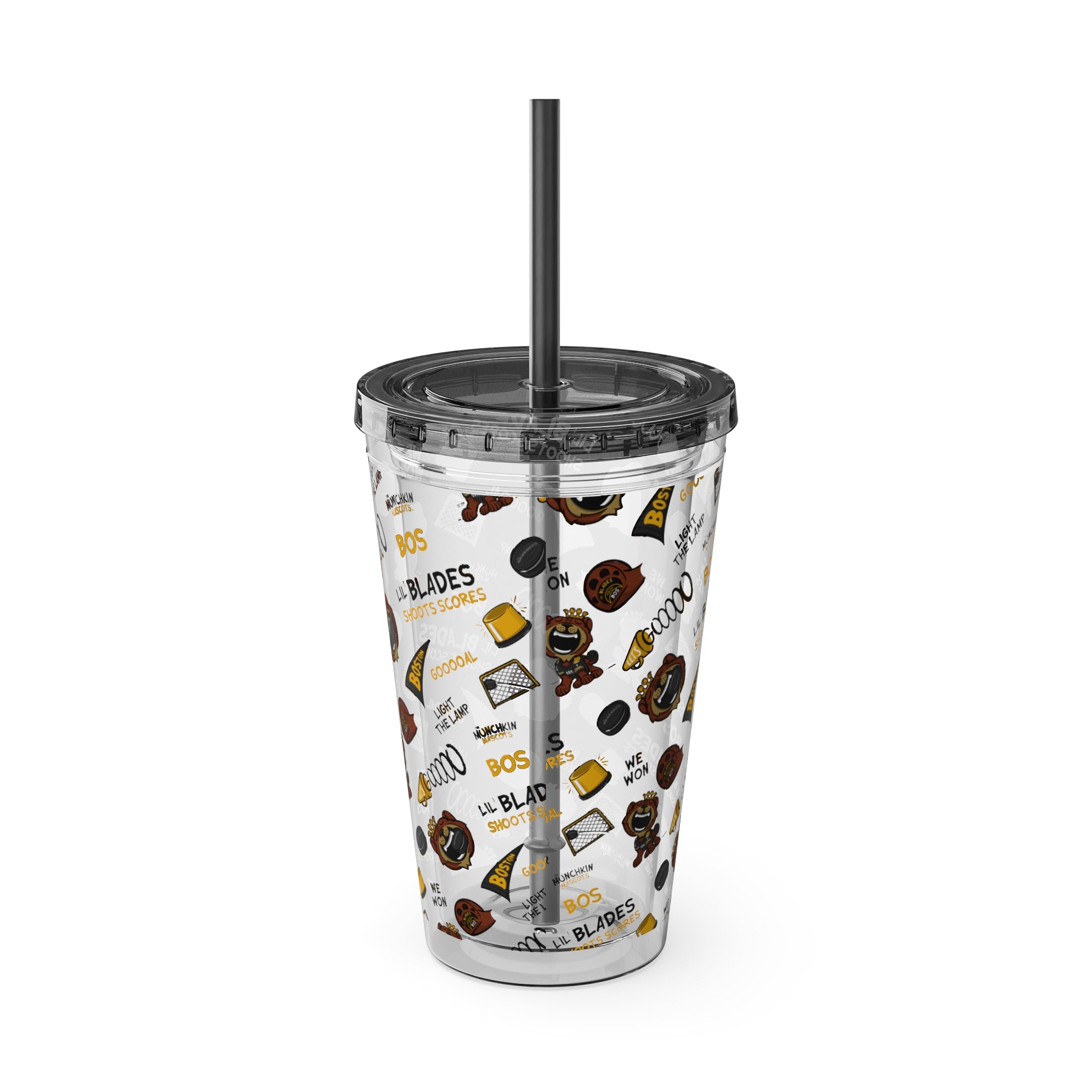 Sunsplash Tumbler with Straw, 16oz - Pattern - Lil' Blades BOS Hockey