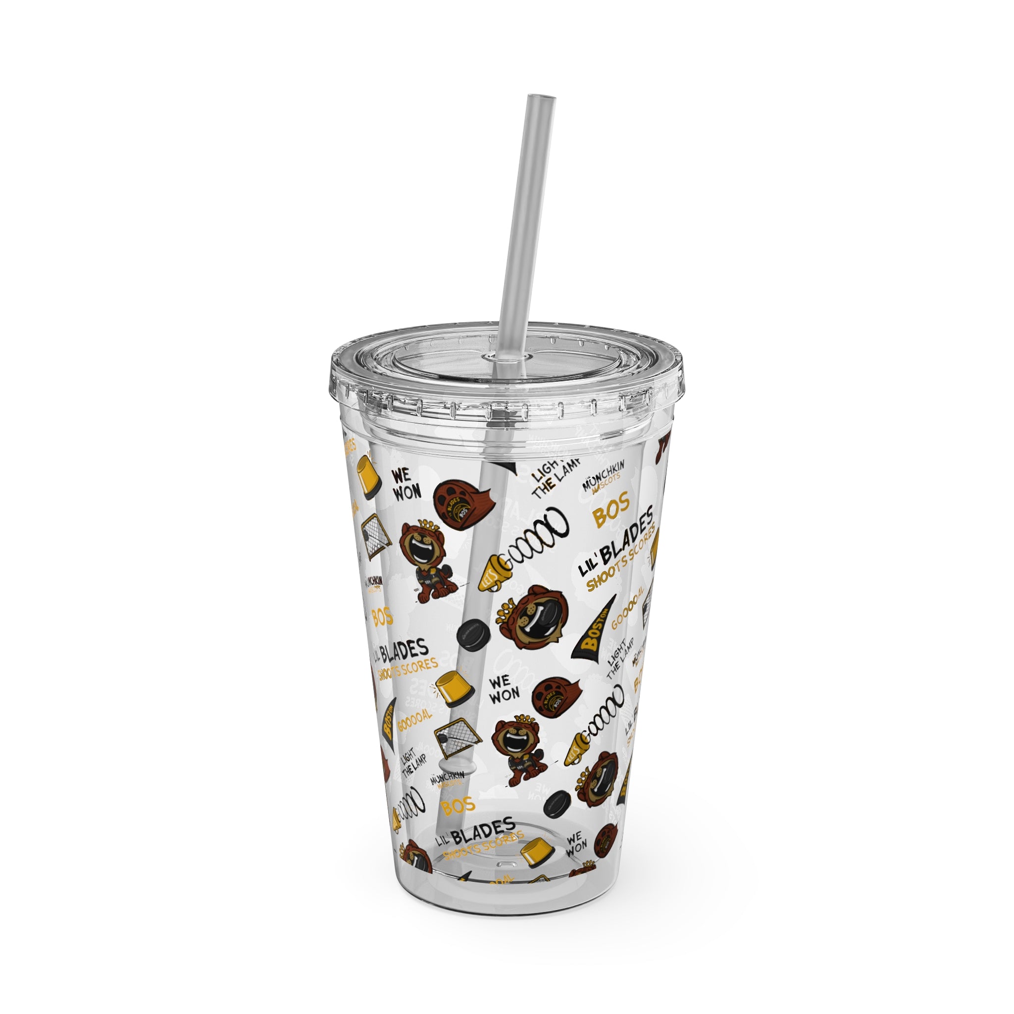 Sunsplash Tumbler with Straw, 16oz - Pattern - Lil' Blades BOS Hockey