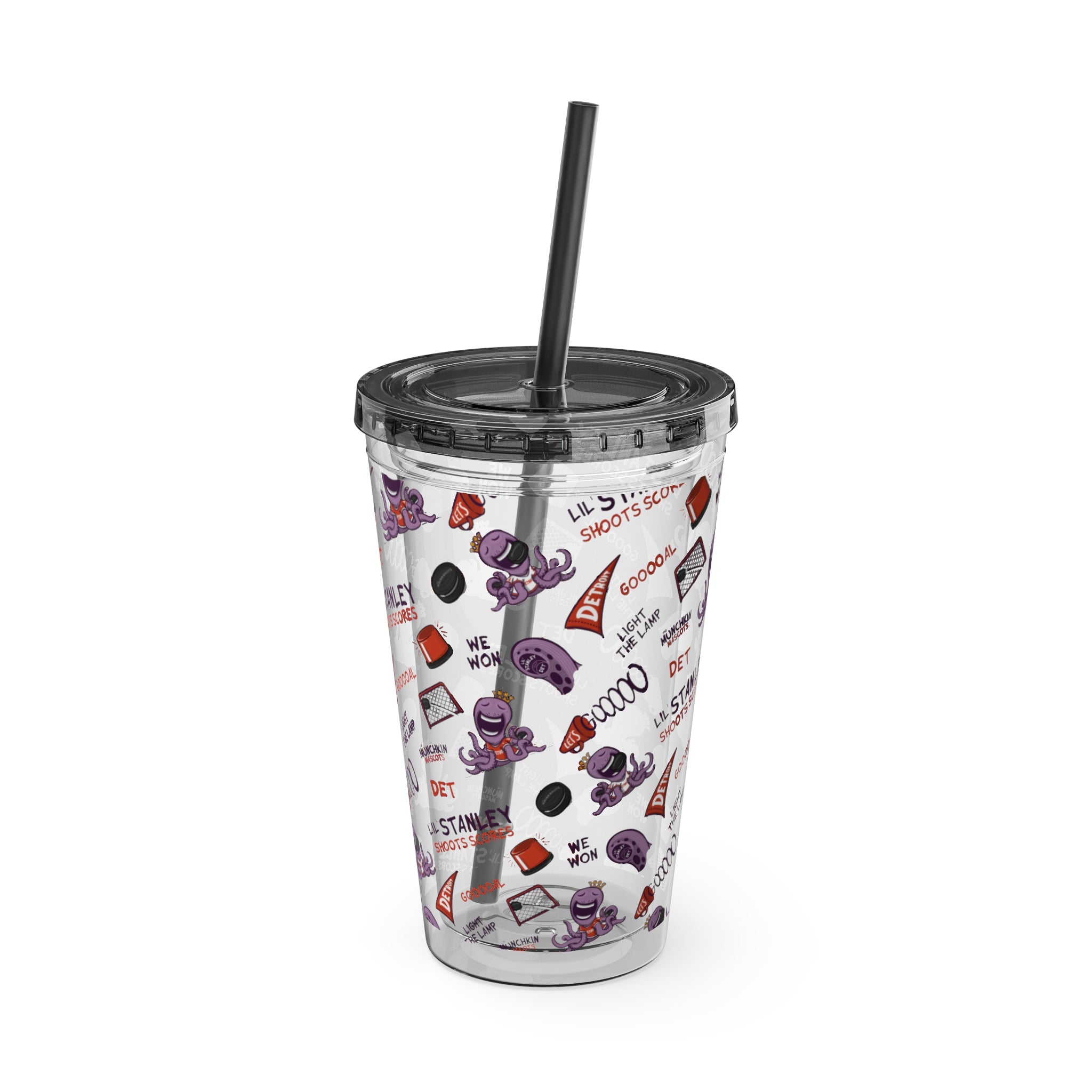 Detroit Hockey Tumbler with Straw Lil' Stanley Pattern | Hand-Drawn Art | Gifts for Kids