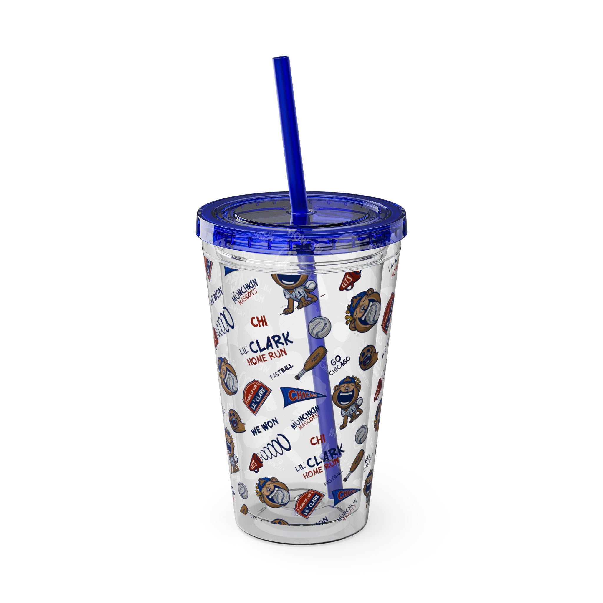 Sunsplash Tumbler with Straw, 16oz - Pattern - Lil' Clark CHI Baseball