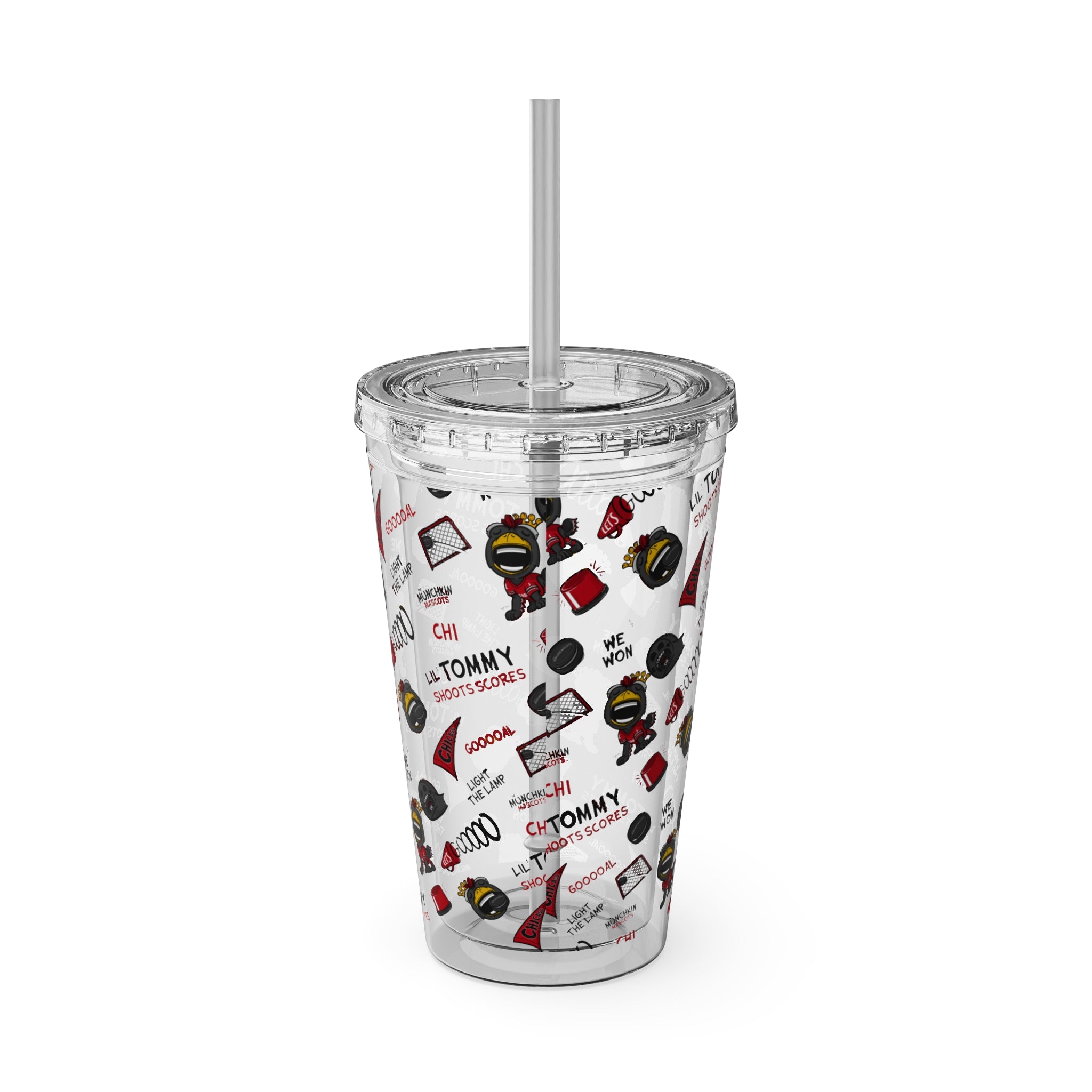 Sunsplash Tumbler with Straw, 16oz - Pattern - Lil' Tommy CHI Hockey