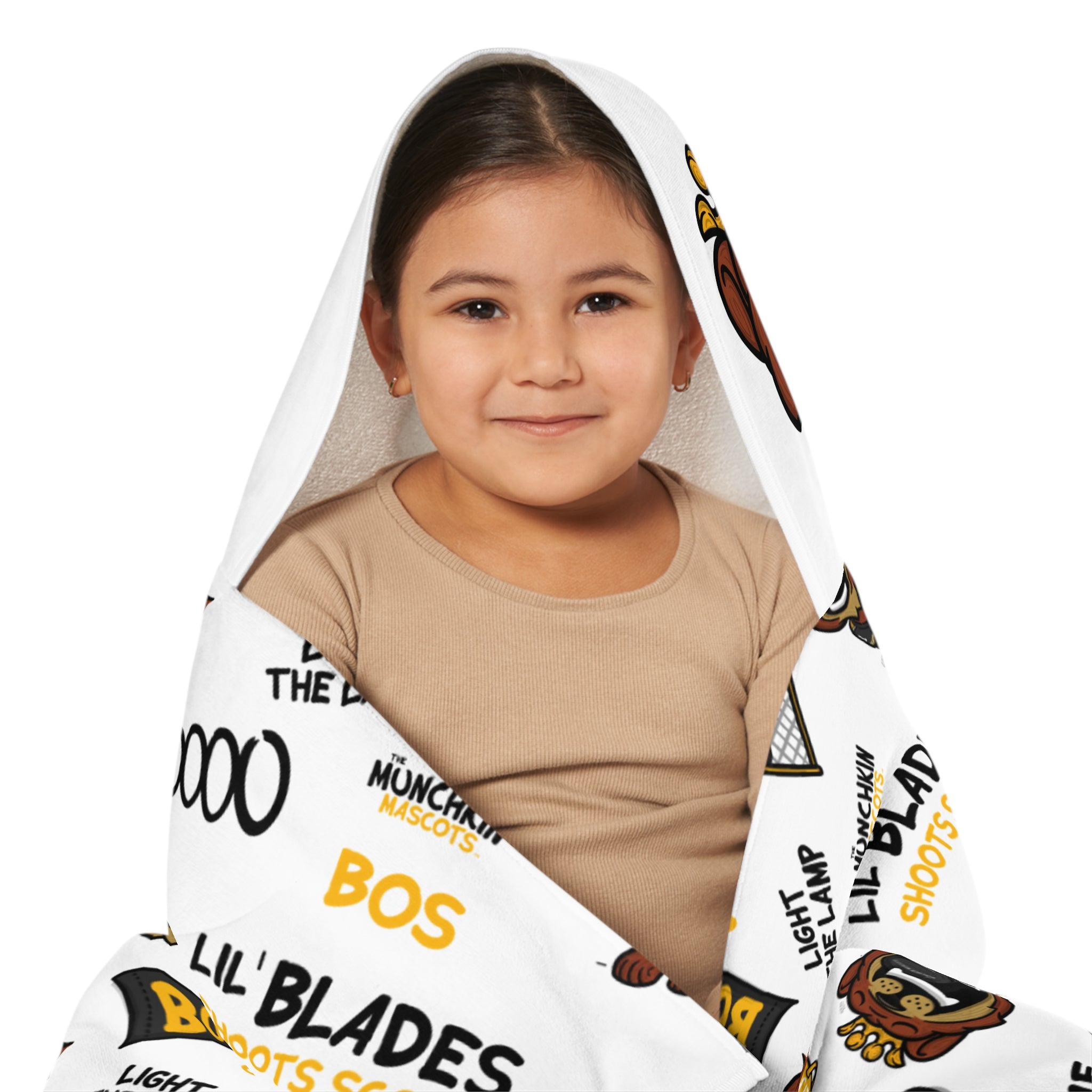 Boston Hockey Hooded Towel Lil' Blades Pattern | Hand-Drawn Art | Gifts for Kids
