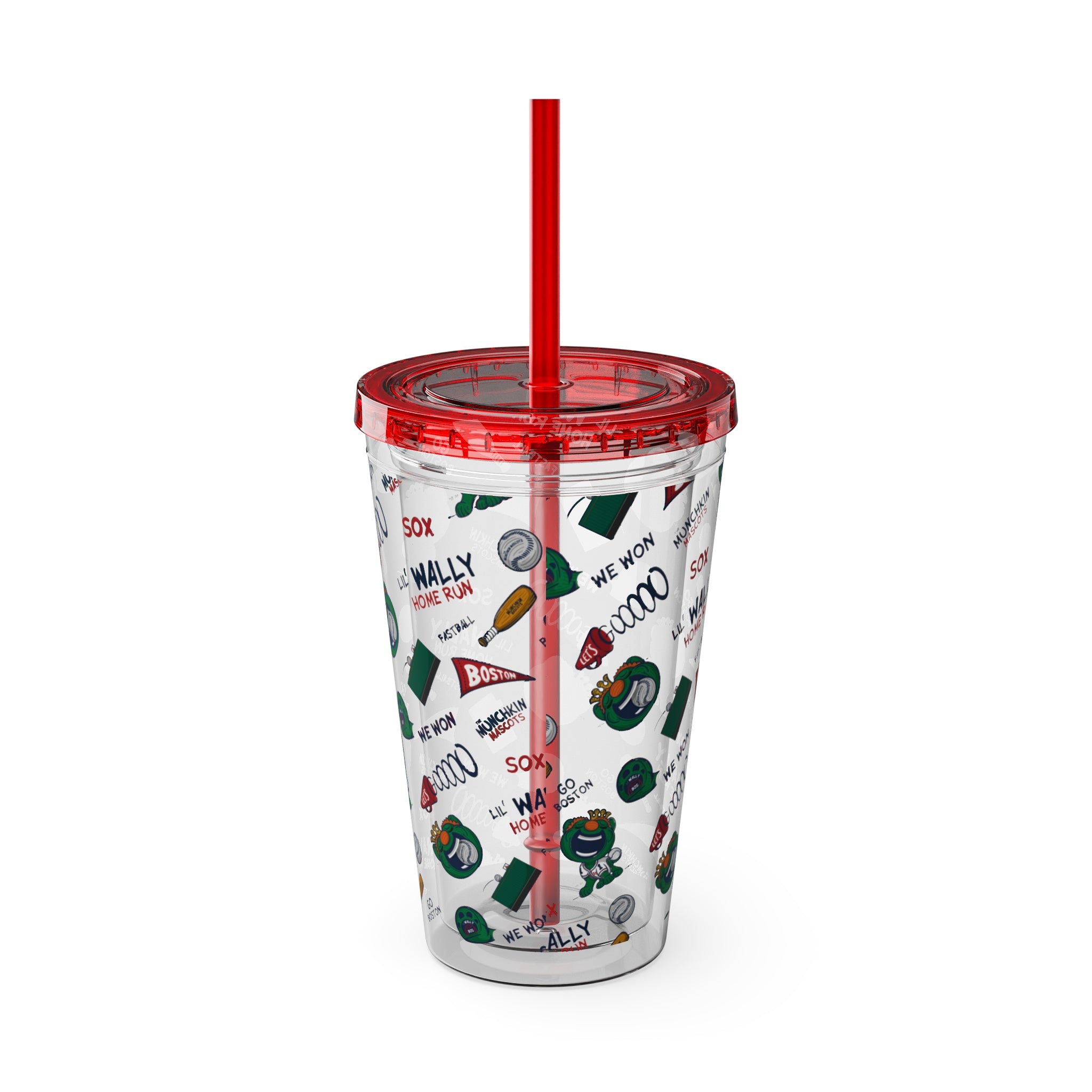 Sunsplash Tumbler with Straw, 16oz - Pattern - Lil' Wally BOS Baseball