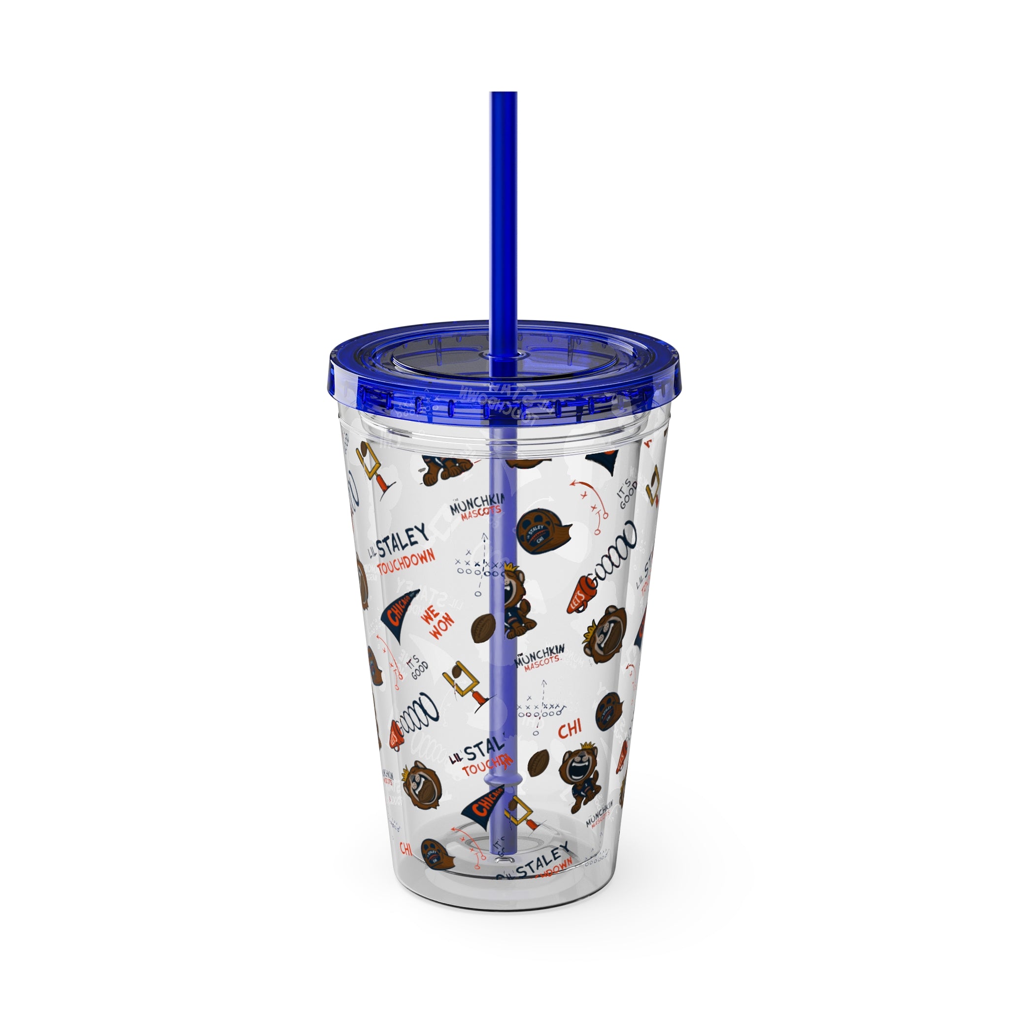 Sunsplash Tumbler with Straw, 16oz - Pattern - Lil' Staley CHI Football