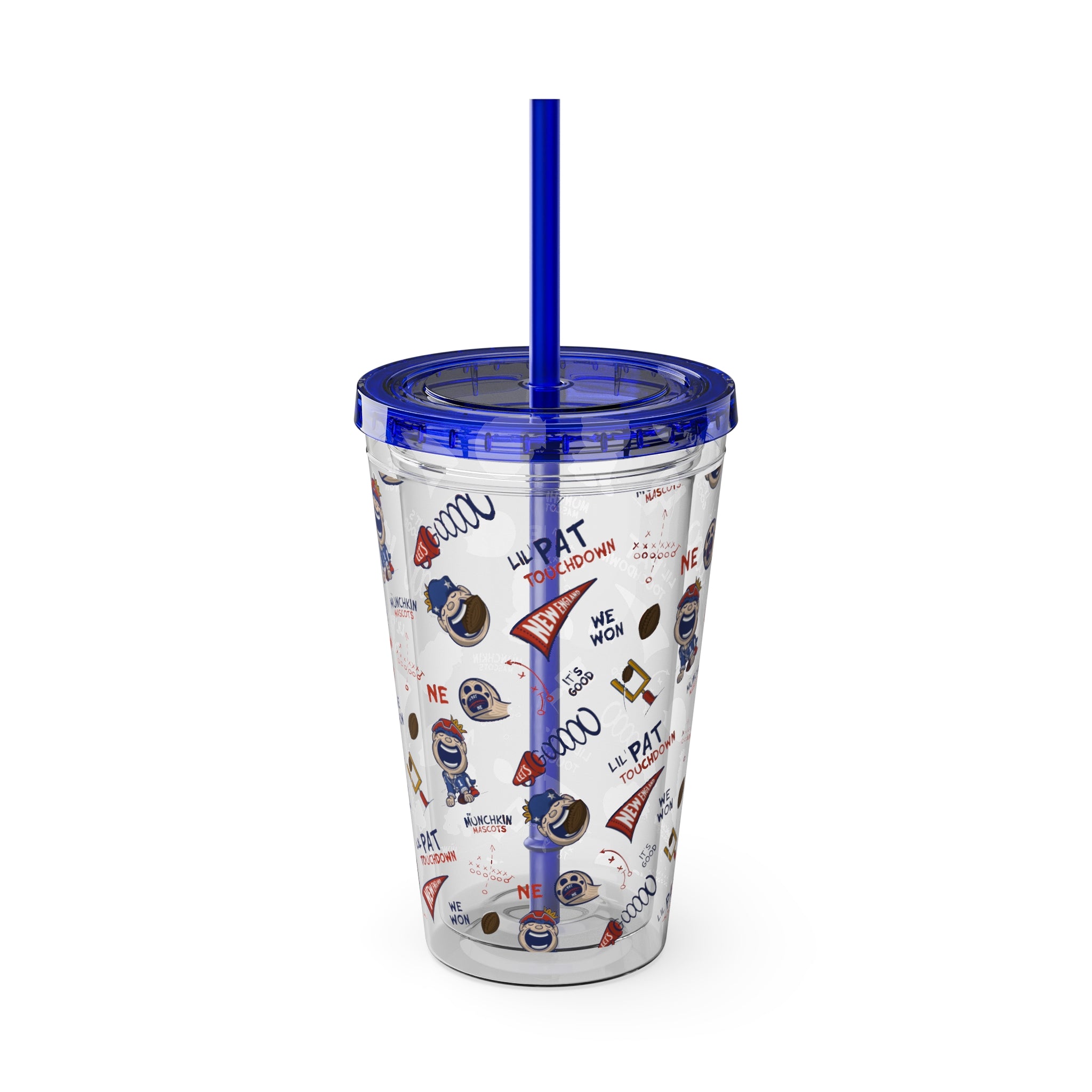 Sunsplash Tumbler with Straw, 16oz - Pattern - Lil' Pat NE Football