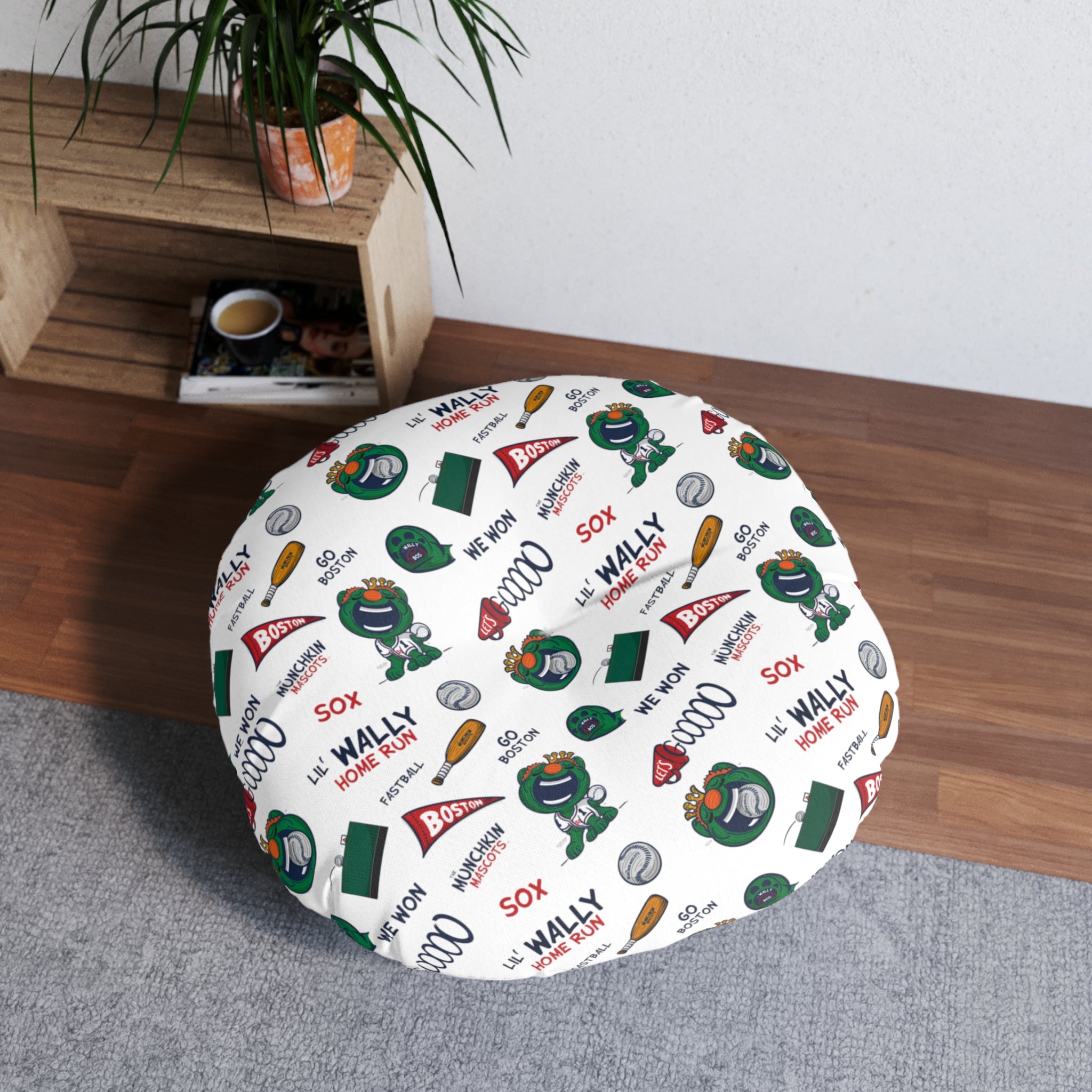 Tufted Floor Pillow, Round - Pattern + Cutest Fan - Lil' Wally BOS Baseball