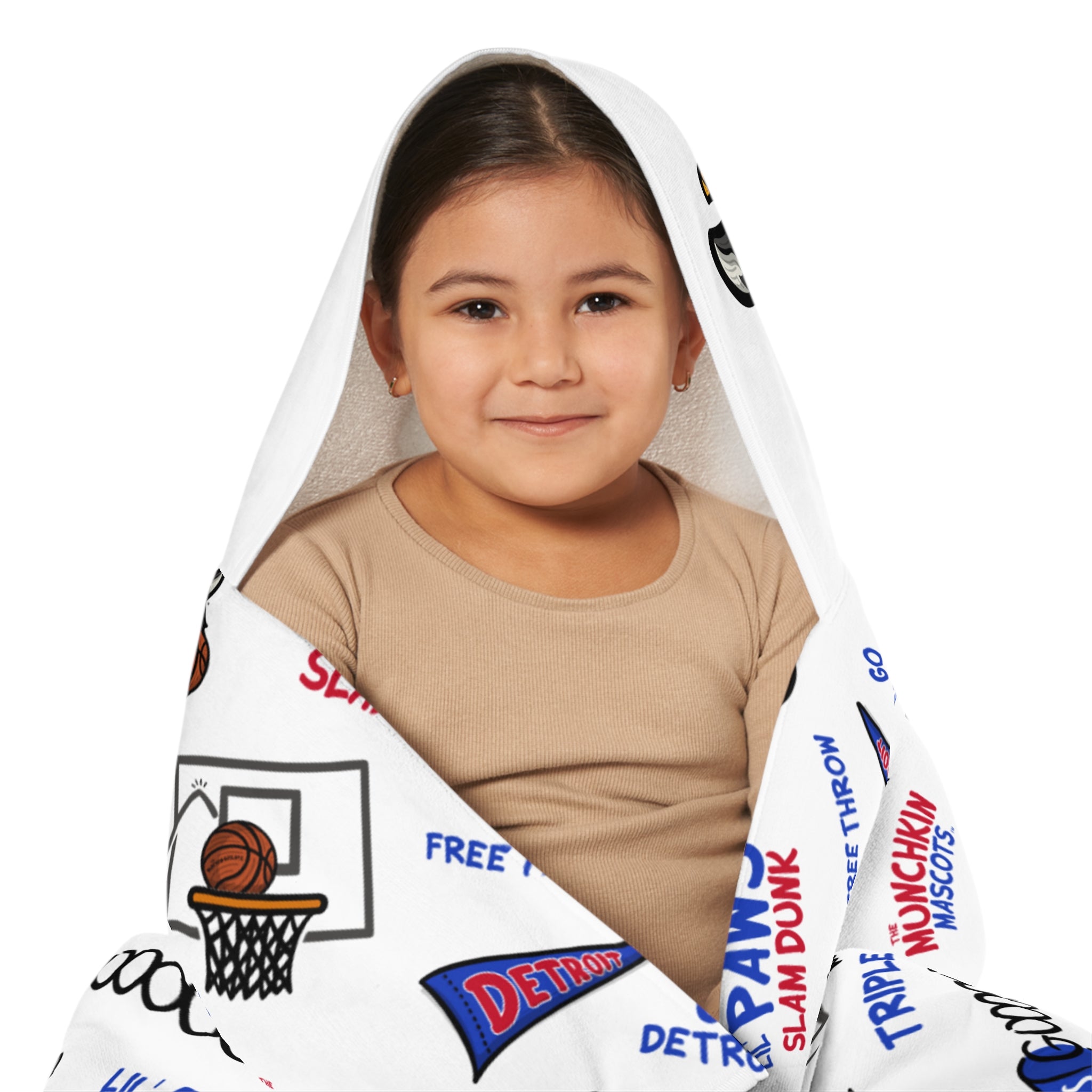 Detroit Basketball Hooded Towel Lil' Hooper Pattern | Hand-Drawn Art | Gifts for Kids