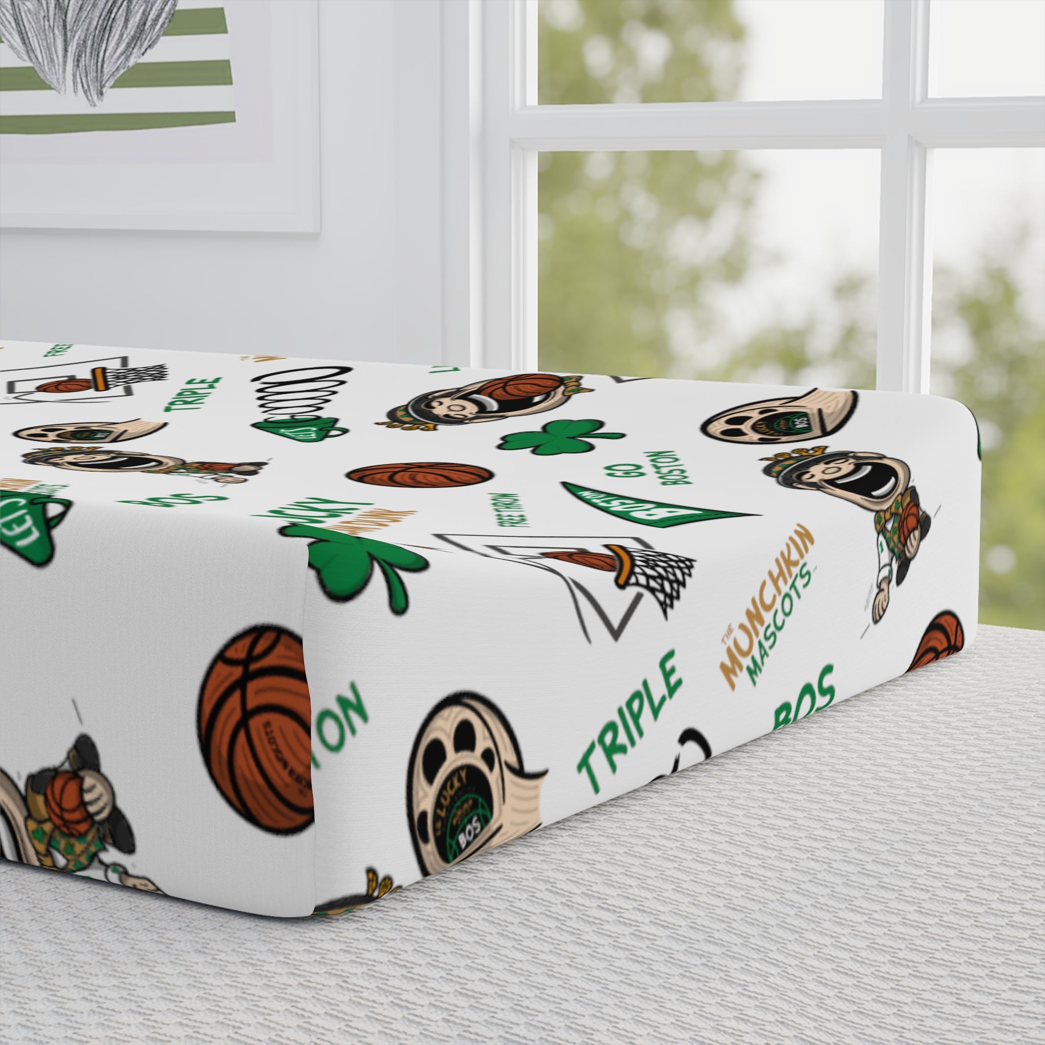 Baby Changing Pad Cover - Pattern - Lil' Lucky BOS Basketball