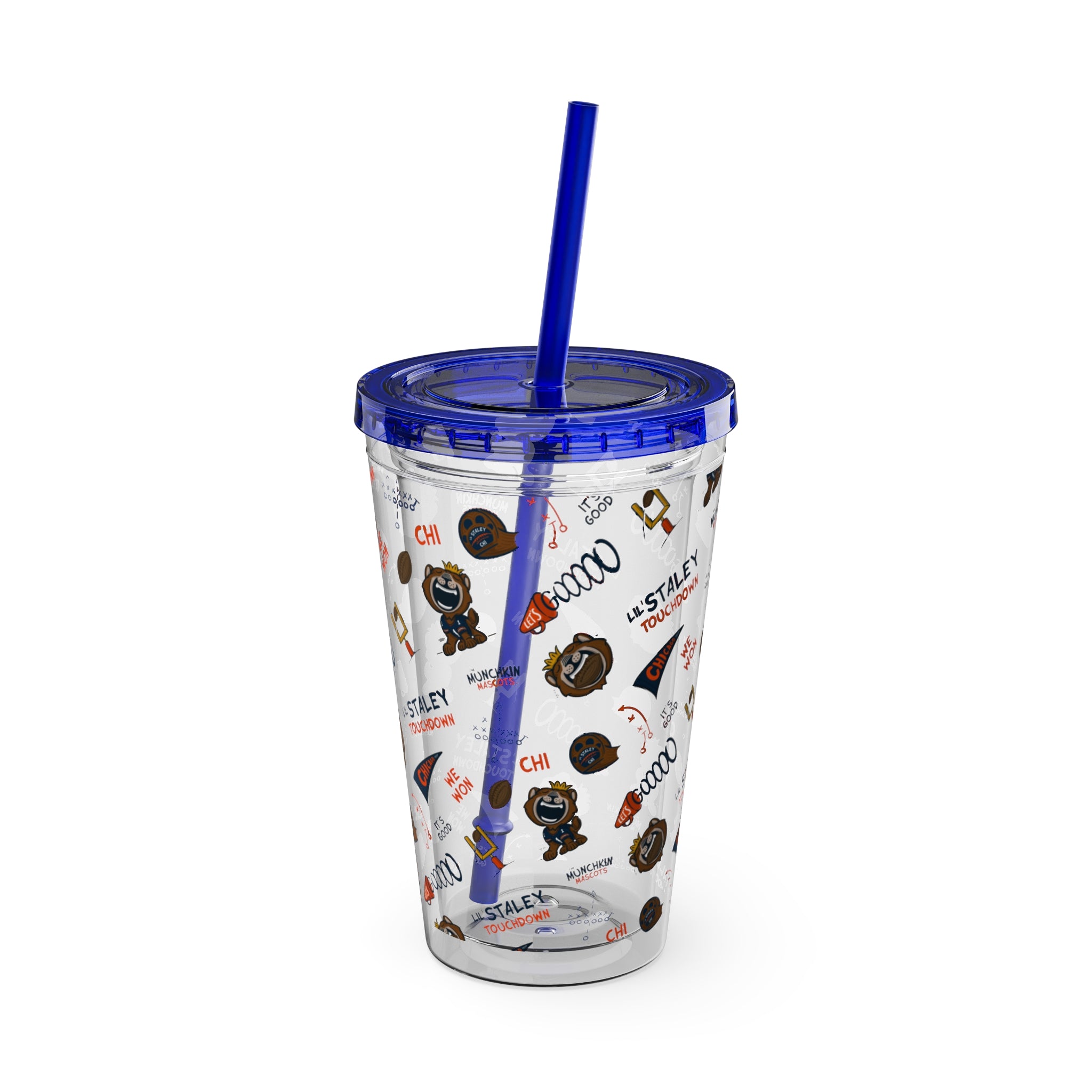 Sunsplash Tumbler with Straw, 16oz - Pattern - Lil' Staley CHI Football