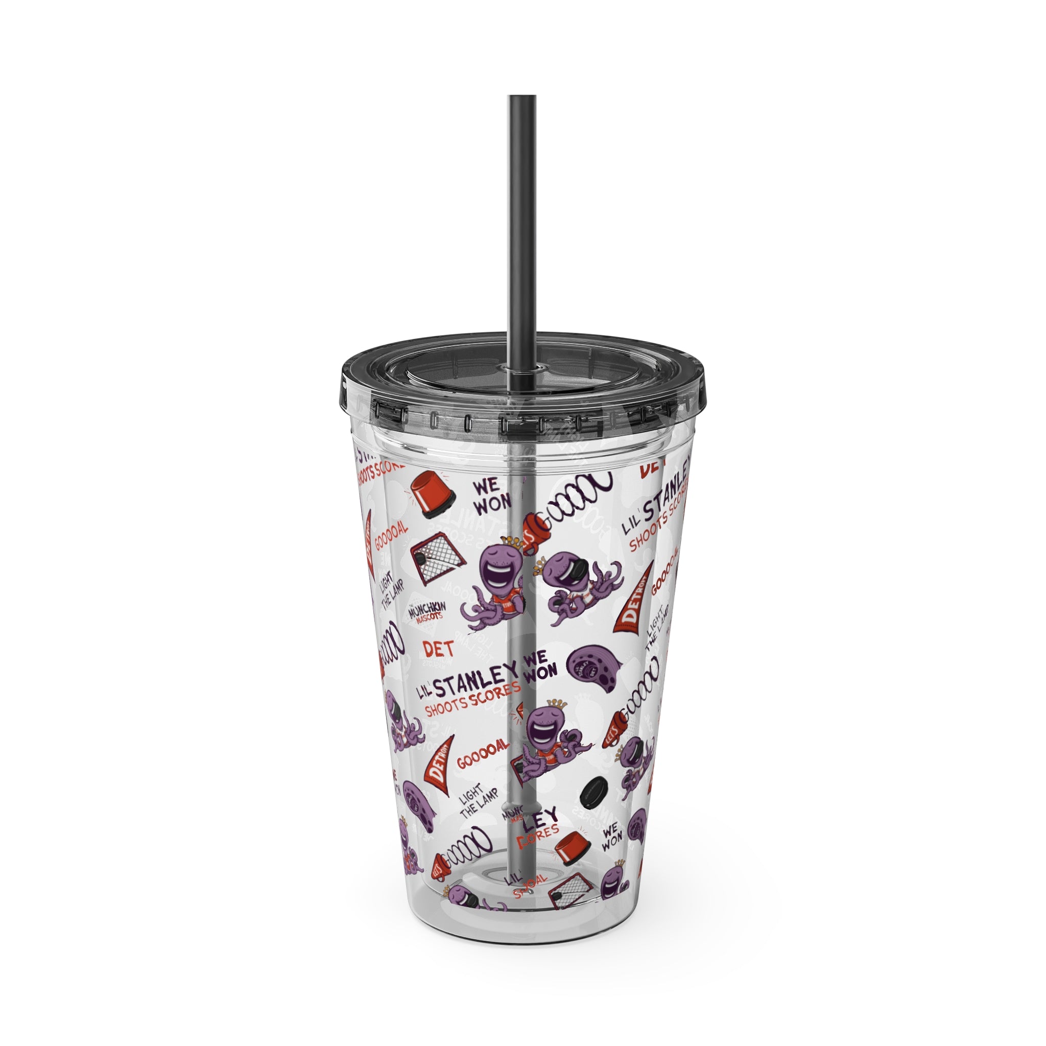 Sunsplash Tumbler with Straw, 16oz - Pattern - Lil' Stanley DET Hockey