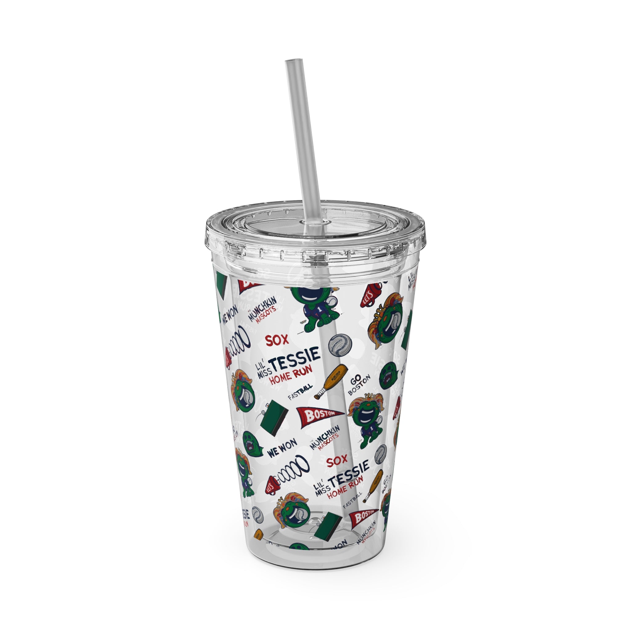 Sunsplash Tumbler with Straw, 16oz - Pattern - Lil' Miss Tessie BOS Baseball