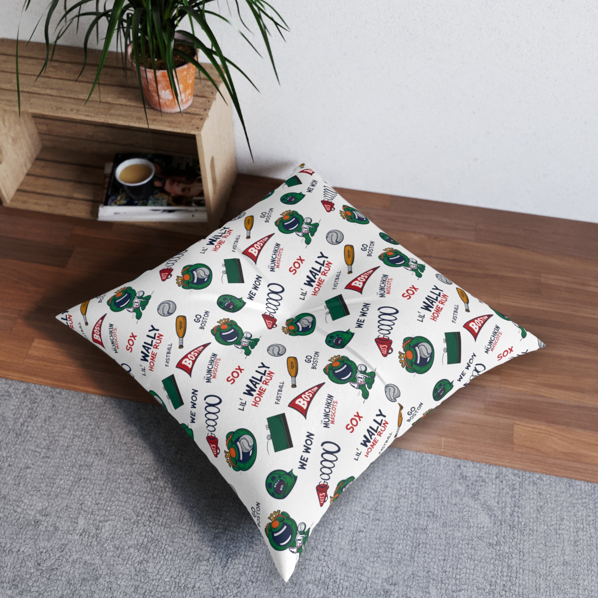 Tufted Floor Pillow, Square - Pattern + Future - Lil' Wally BOS Baseball