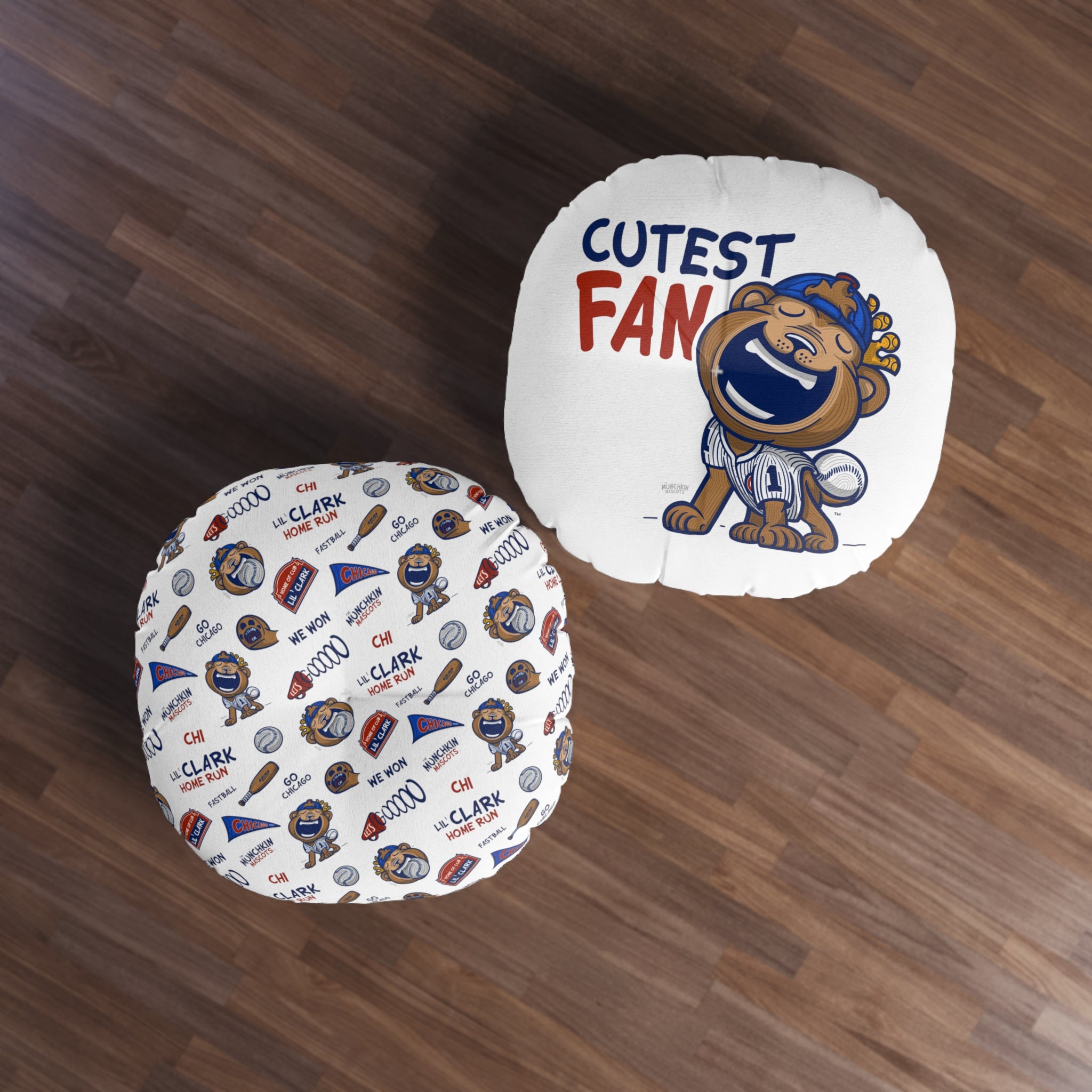 Tufted Floor Pillow, Round - Pattern + Cutest Fan - Lil' Clark CHI Baseball